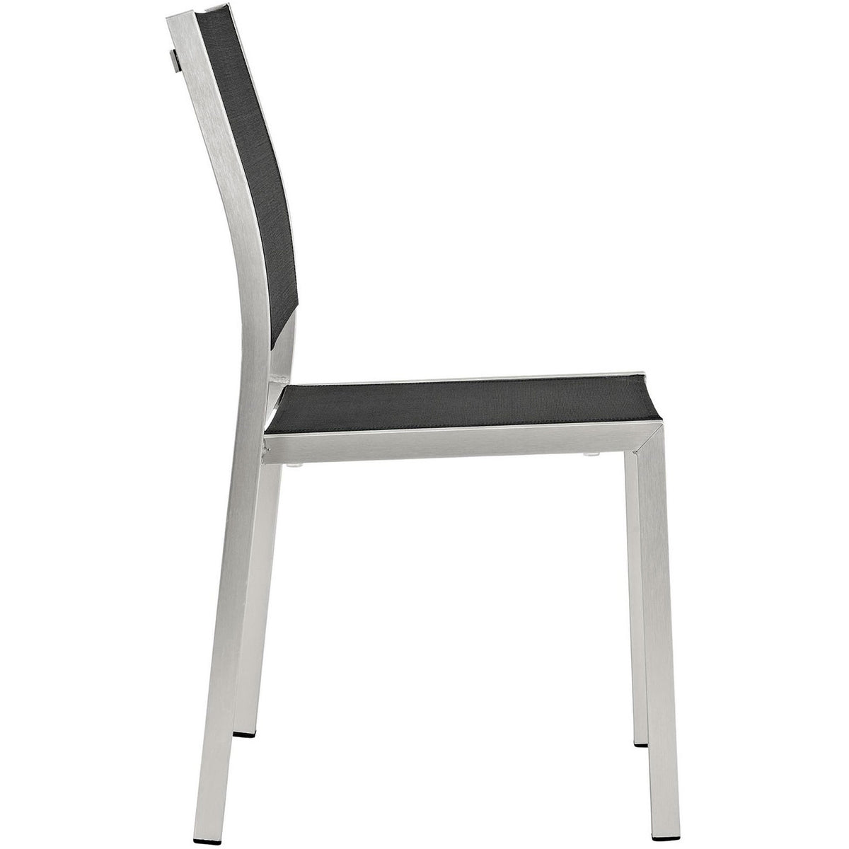 Profile of the Shore side chair showing gently curved mesh back and seat. || EEI-2259-SLV-BLK || side_studio