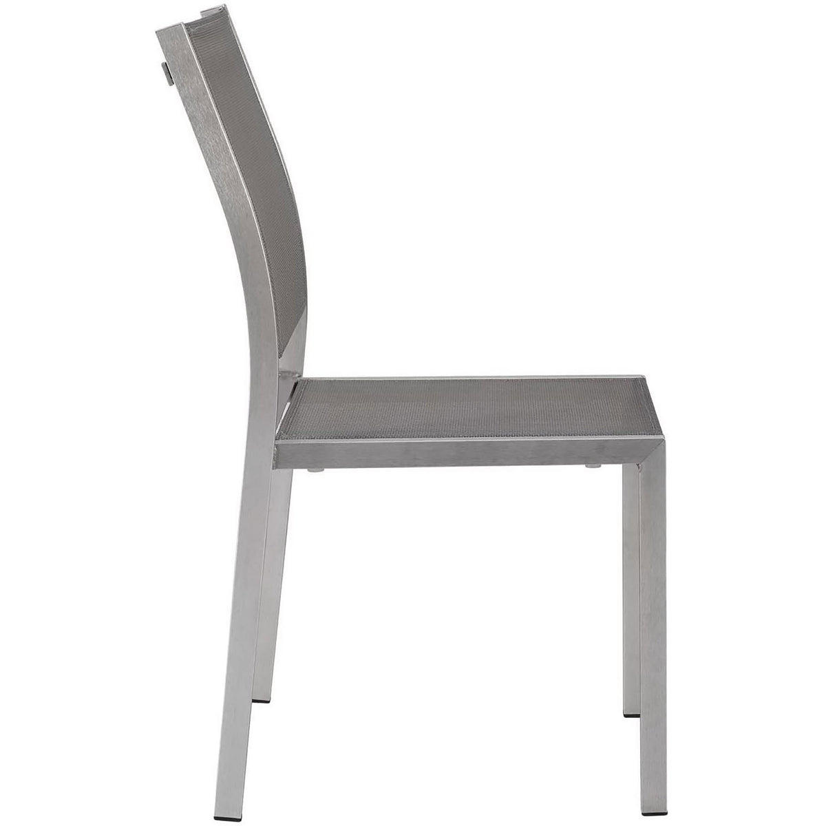 Side view of Shore side chair featuring breathable gray mesh seat and back. || EEI-2259-SLV-GRY || side_studio
