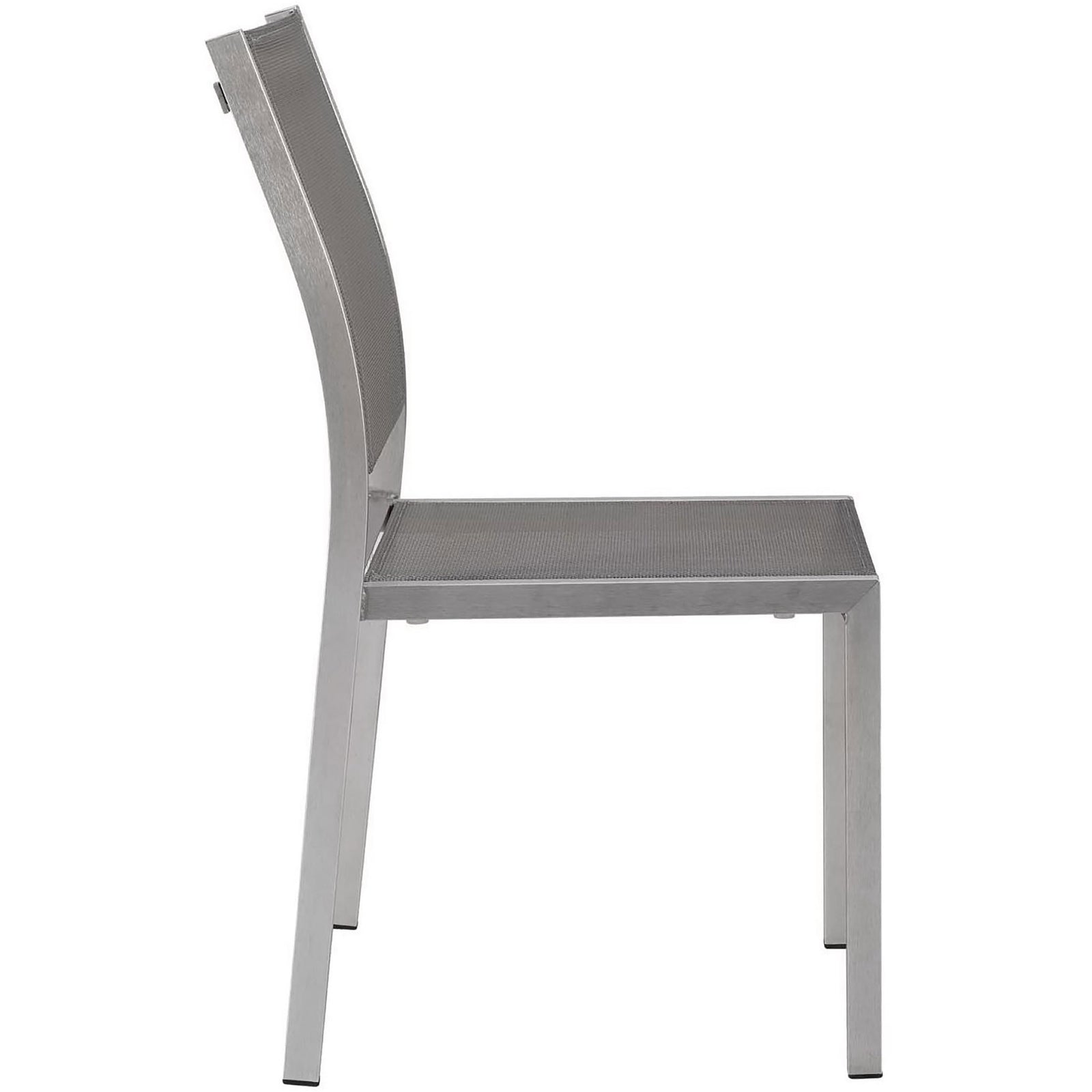 Side view of Shore side chair featuring breathable gray mesh seat and back. || EEI-2259-SLV-GRY || side_studio