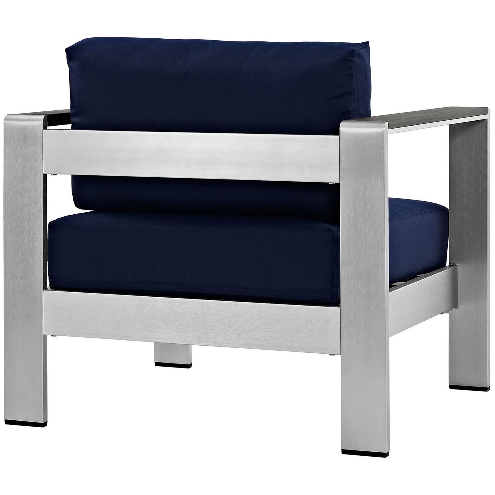 Supportive back cushions and anodized frame deliver lasting comfort in any weather || EEI-2266-SLV-NAV || back_angle_studio
