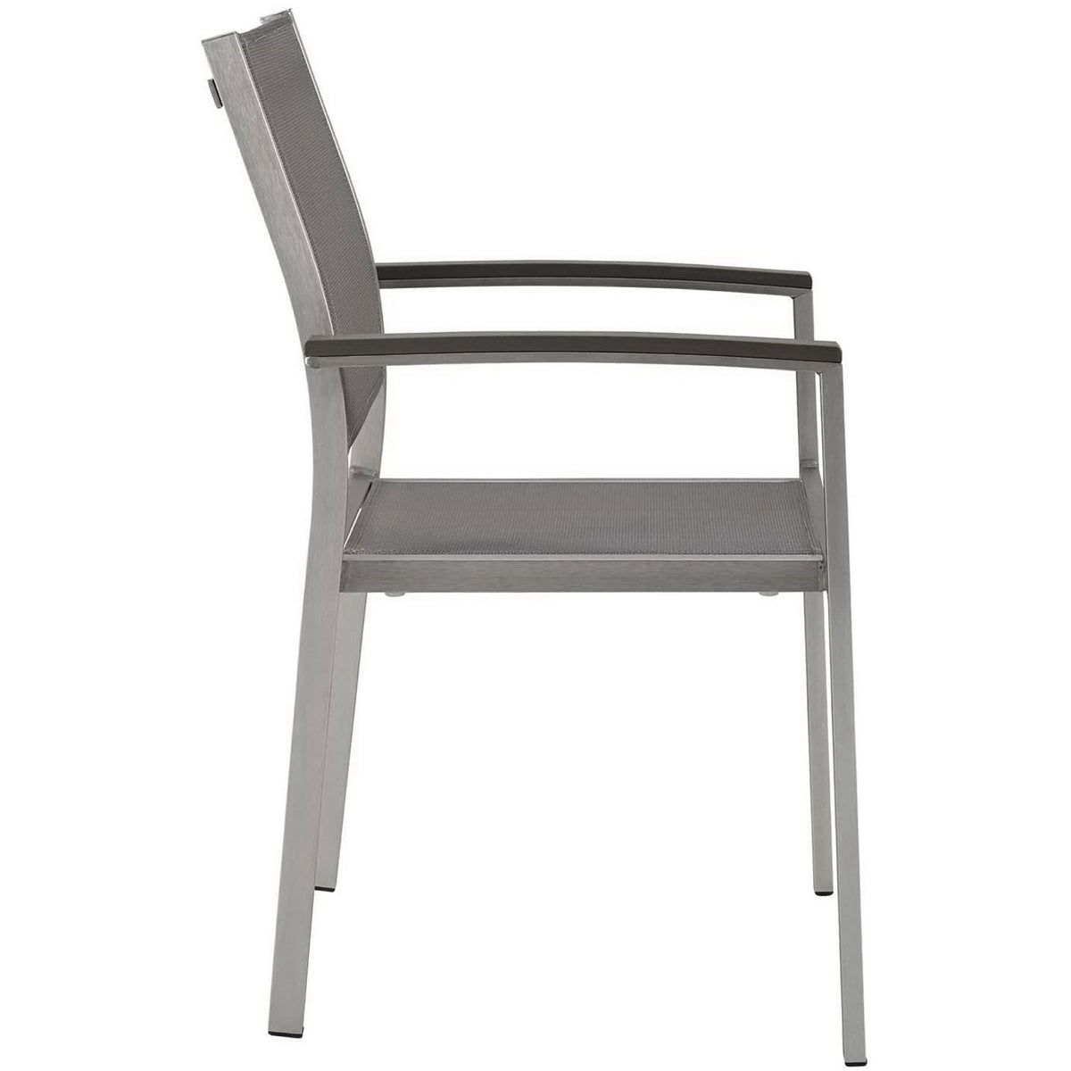 Side view of Shore armchair highlighting breathable gray mesh seat and back. || EEI-2272-SLV-GRY || side_studio