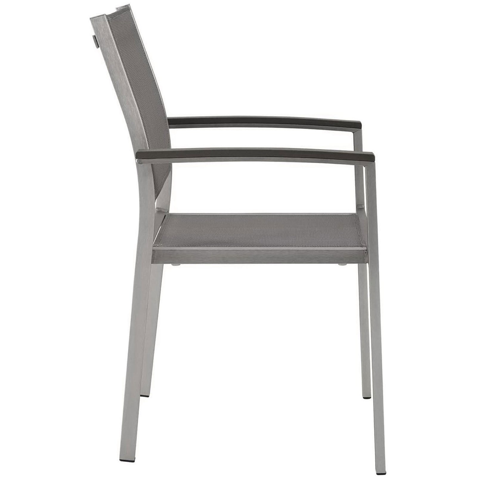 Side view of Shore armchair highlighting breathable gray mesh seat and back. || EEI-2272-SLV-GRY || side_studio