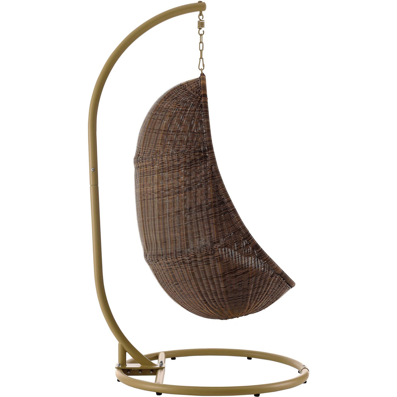 The hanging egg chair's deep seat and smooth arc stand create a cradling, cocoon-like feel || EEI-2277-YLW-WHI-SET || side_studio
