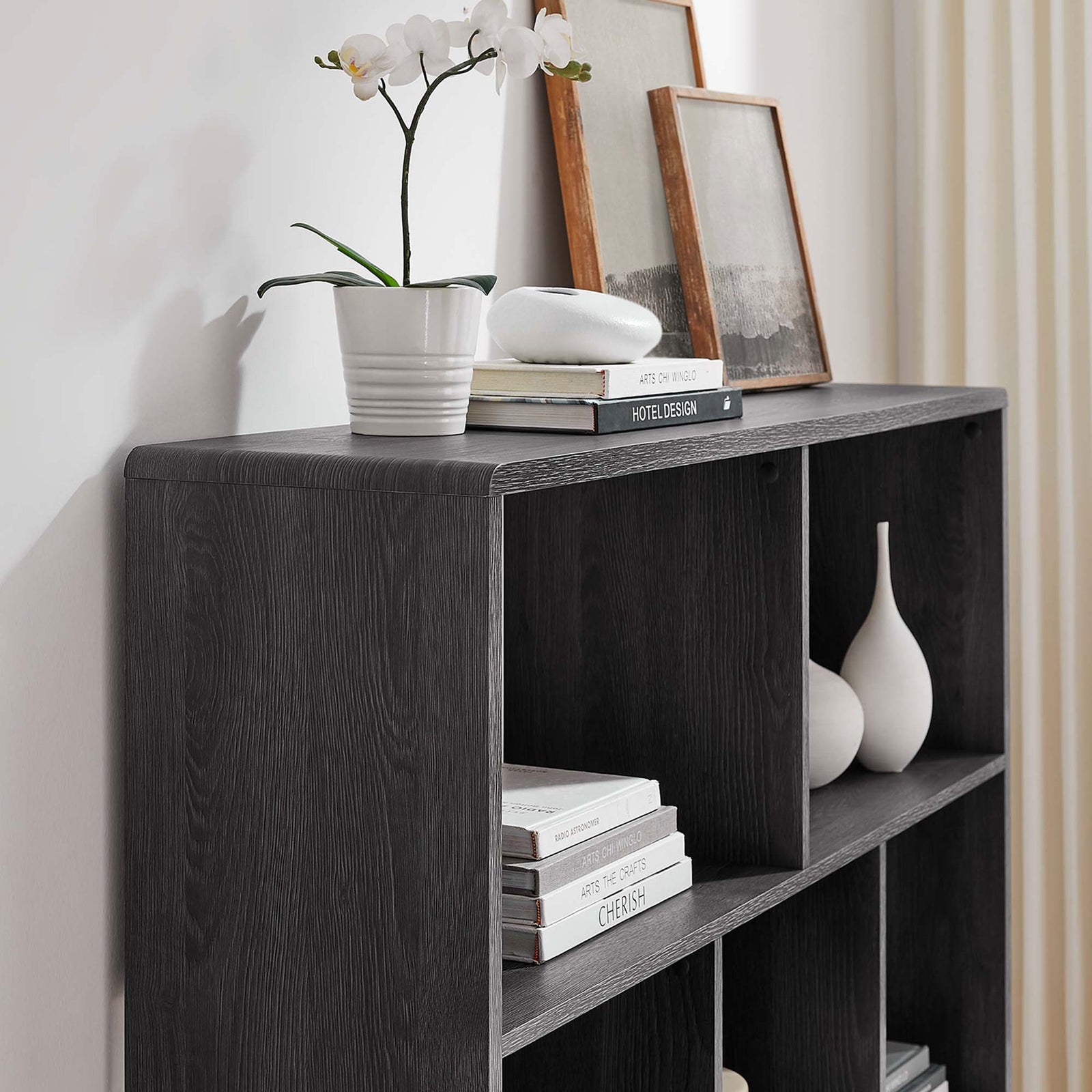 Roomy shelves keep books, vases, and decor neatly organized || EEI-2529-CHA || detail_room