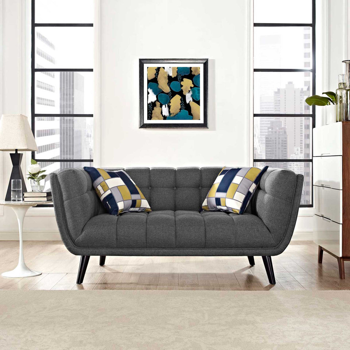 Banister Upholstered Fabric Loveseat Gray