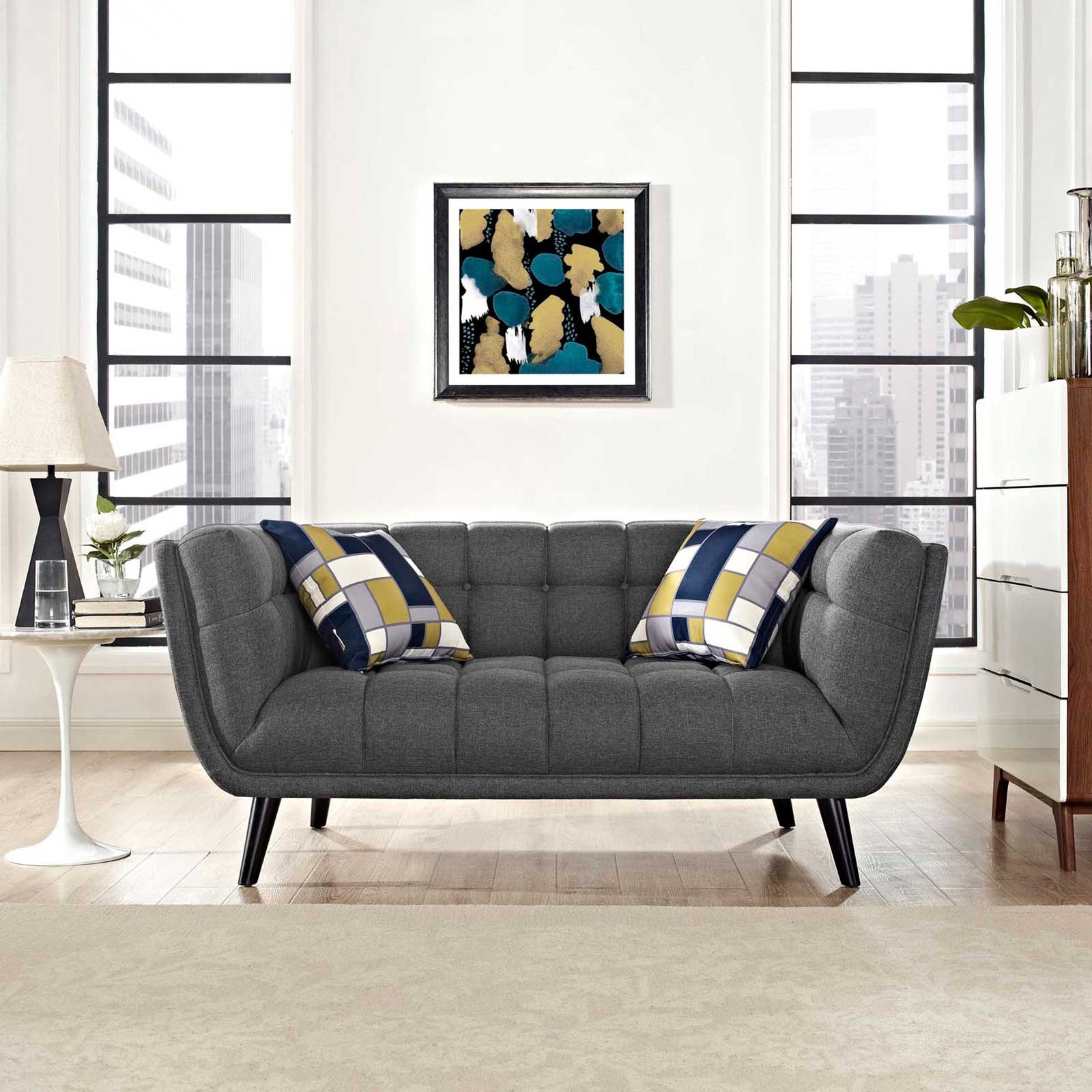 Banister Upholstered Fabric Loveseat Gray