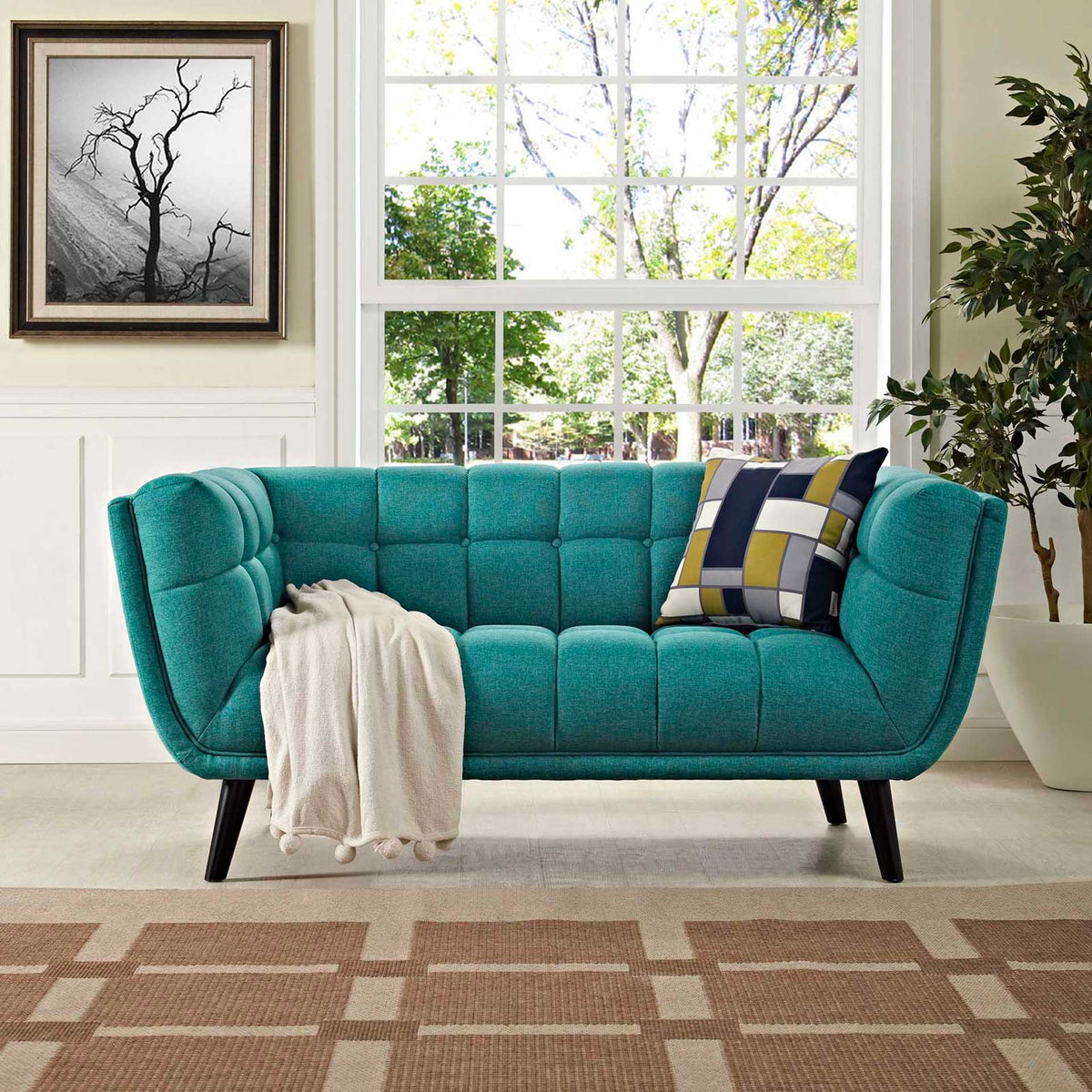 Banister Upholstered Fabric Loveseat Teal