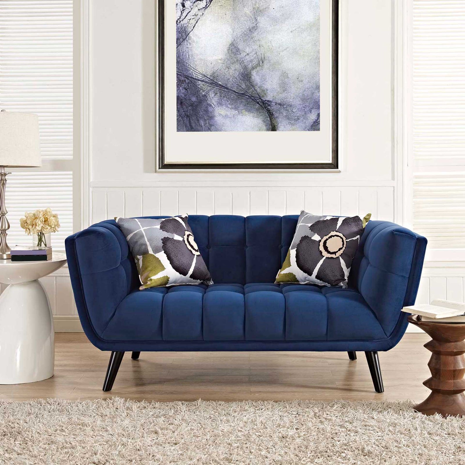 Banister Velvet Loveseat Navy