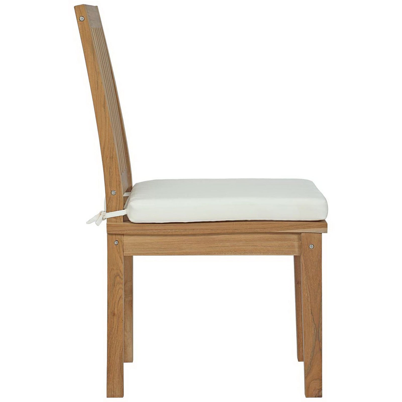 Slim teak dining chair with straight legs and a supportive cushioned seat || EEI-2700-NAT-WHI || side_studio