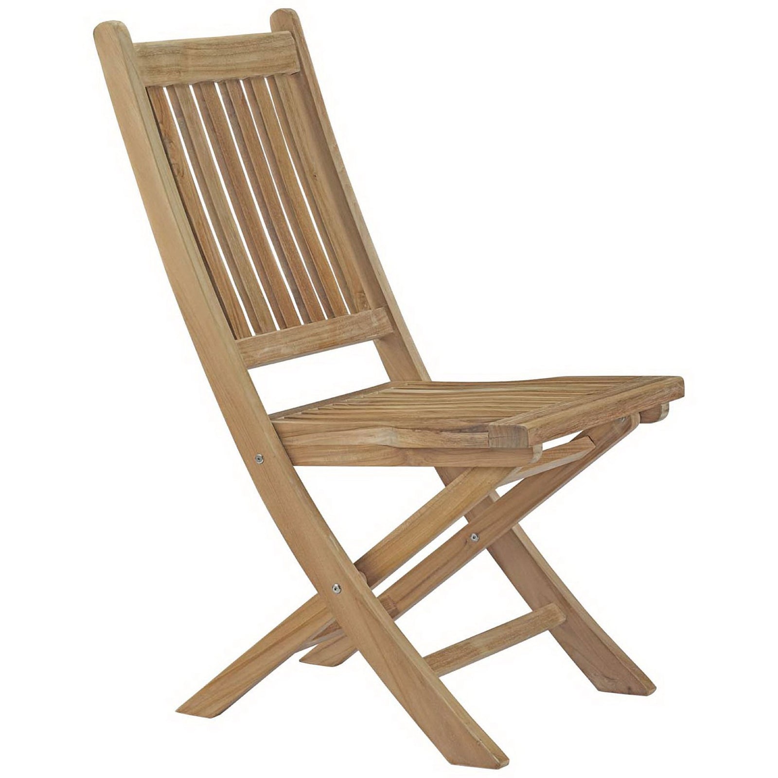 Natural teak folding dining chair with clean lines and open slatted seat for quick drainage || EEI-2702-NAT || front_angle_studio