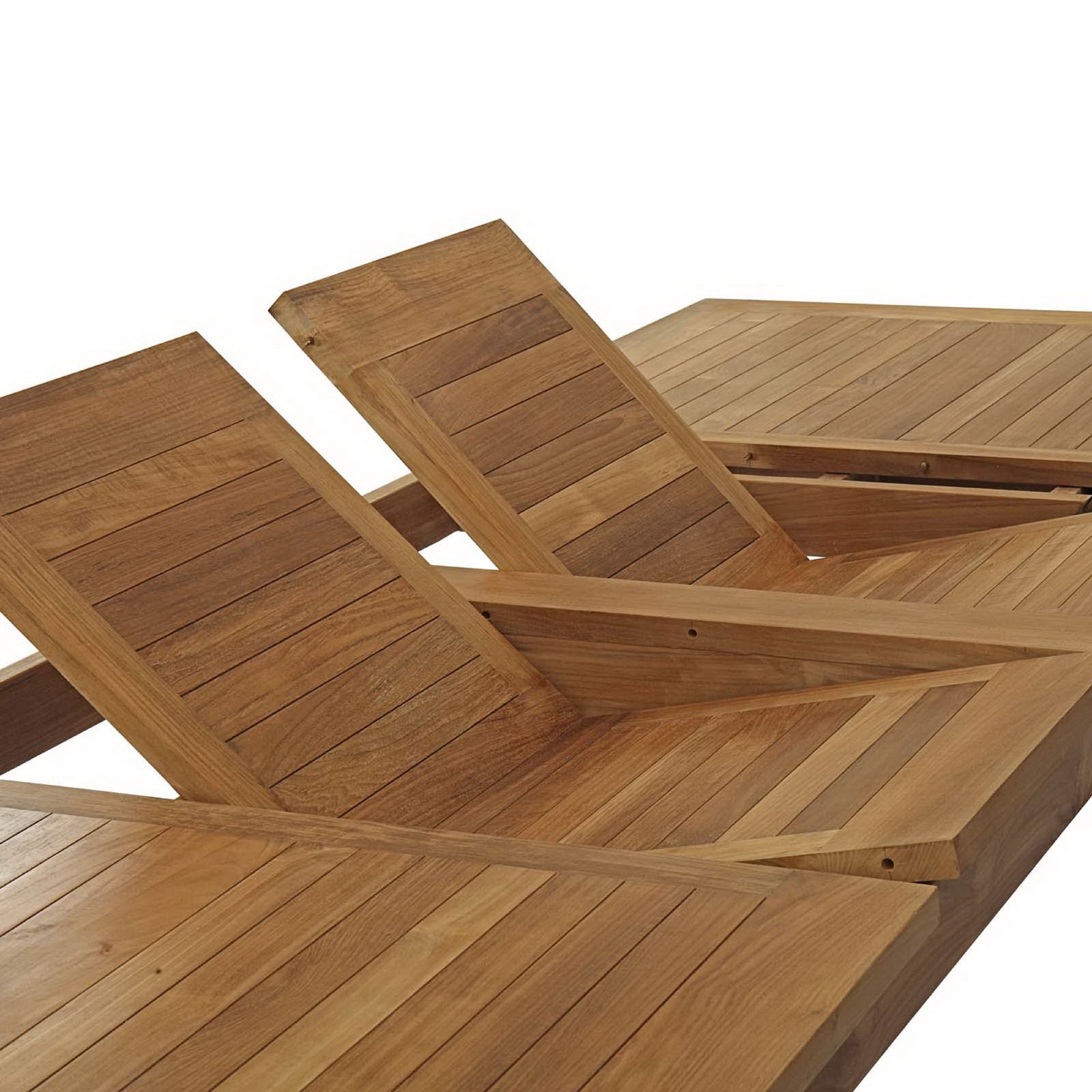 Richly grained teak planks form a smooth, slatted tabletop surface || EEI-2714-NAT || detail_studio