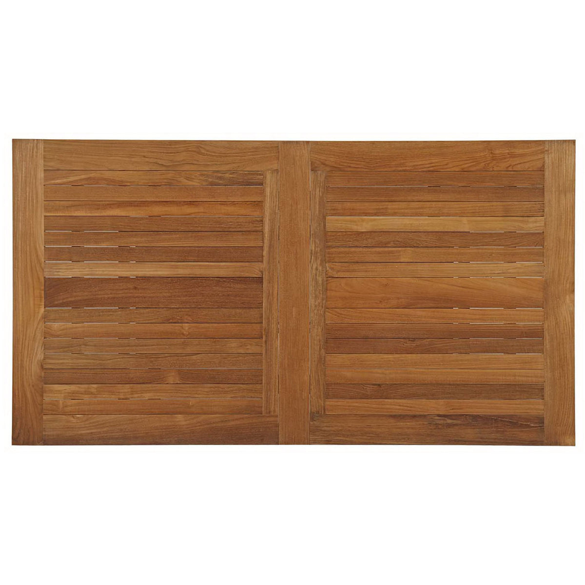 Slatted teak tabletop in a warm natural finish with clean rectangular panel design || EEI-2714-NAT || top_studio