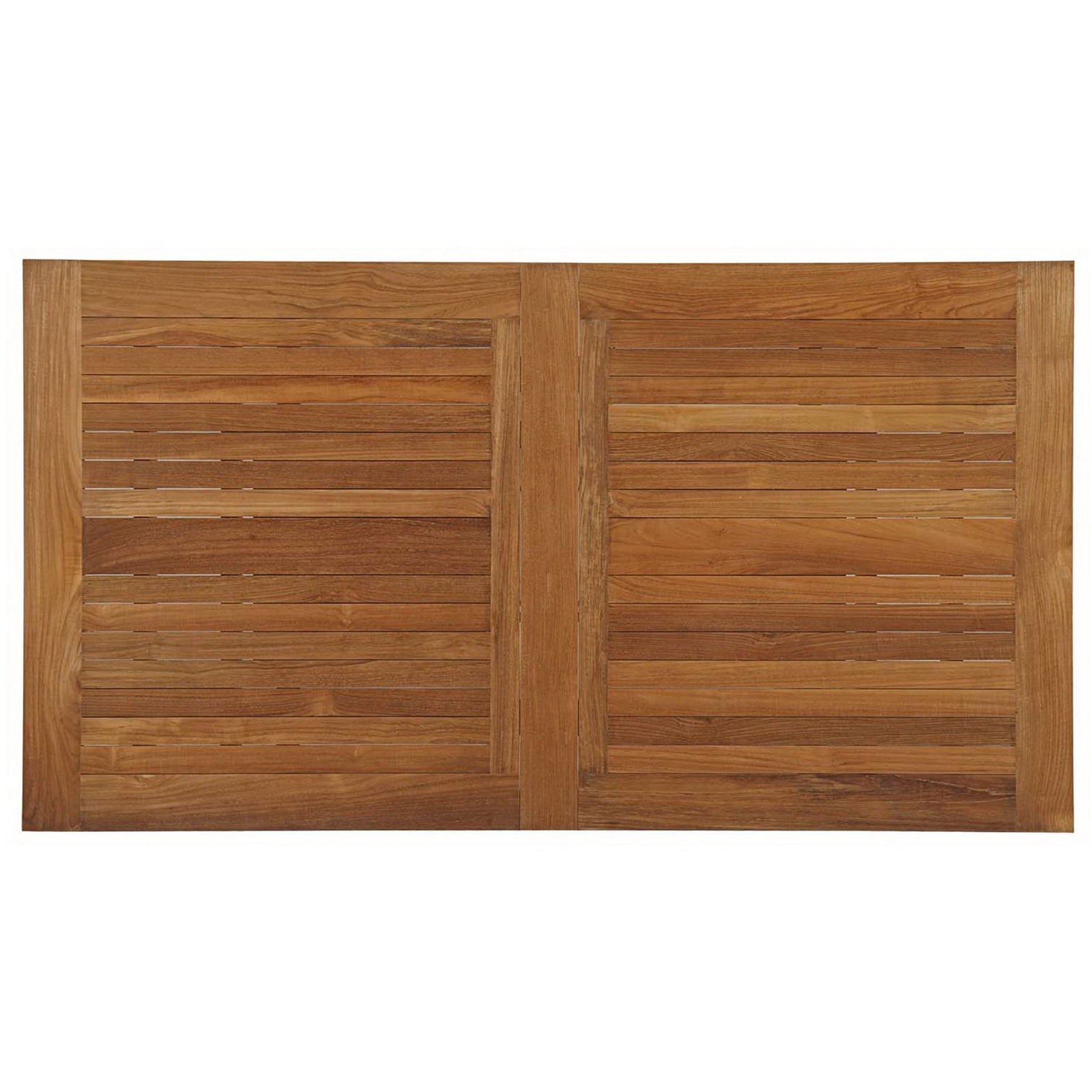 Slatted teak tabletop in a warm natural finish with clean rectangular panel design || EEI-2714-NAT || top_studio