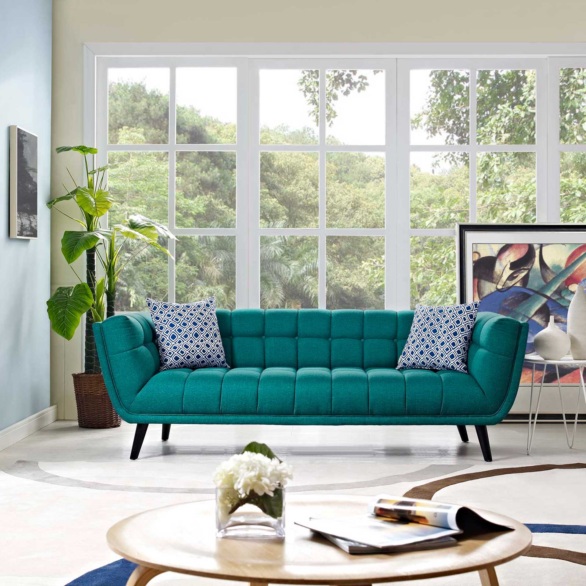 Banister Upholstered Fabric Sofa Teal