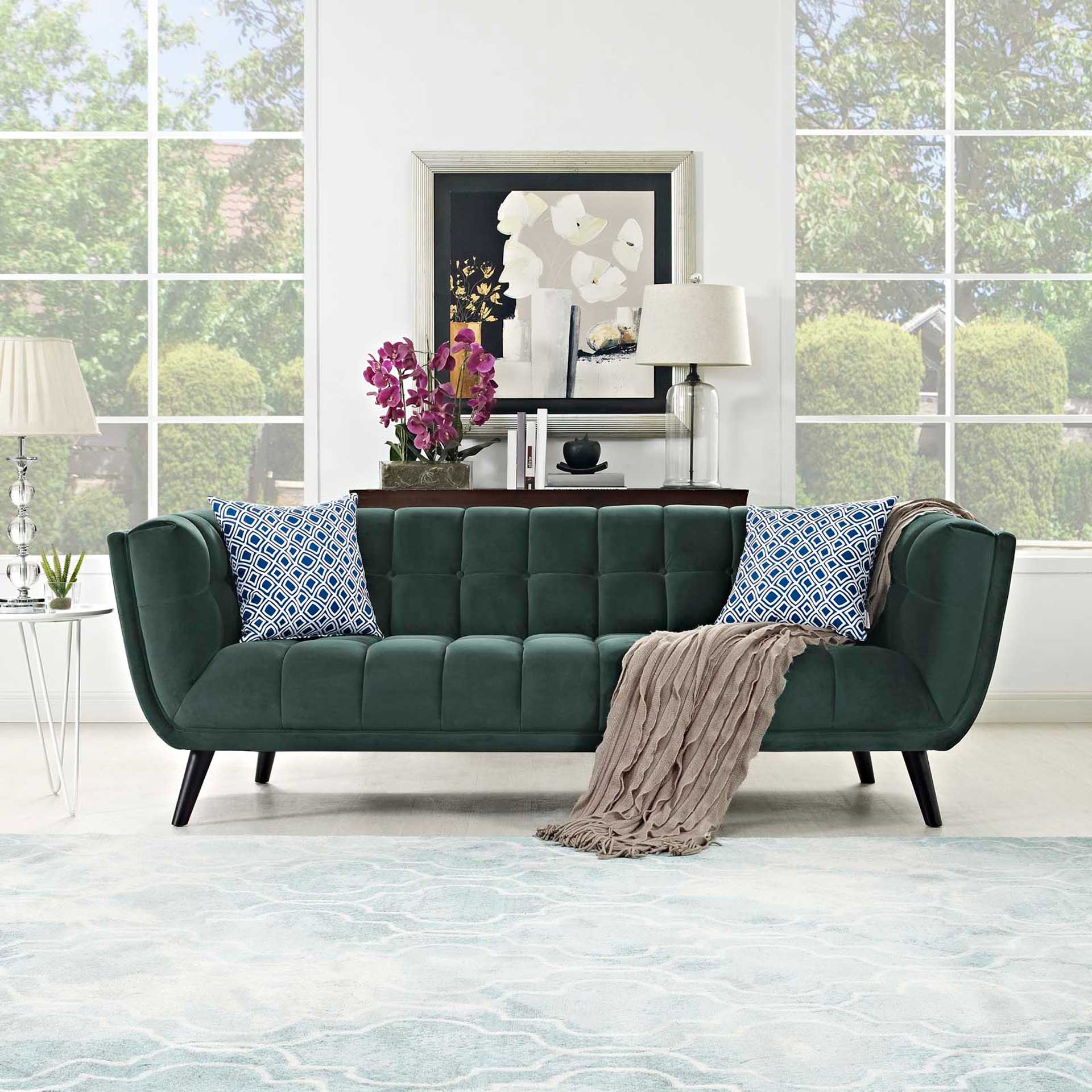 Banister Velvet Sofa Green