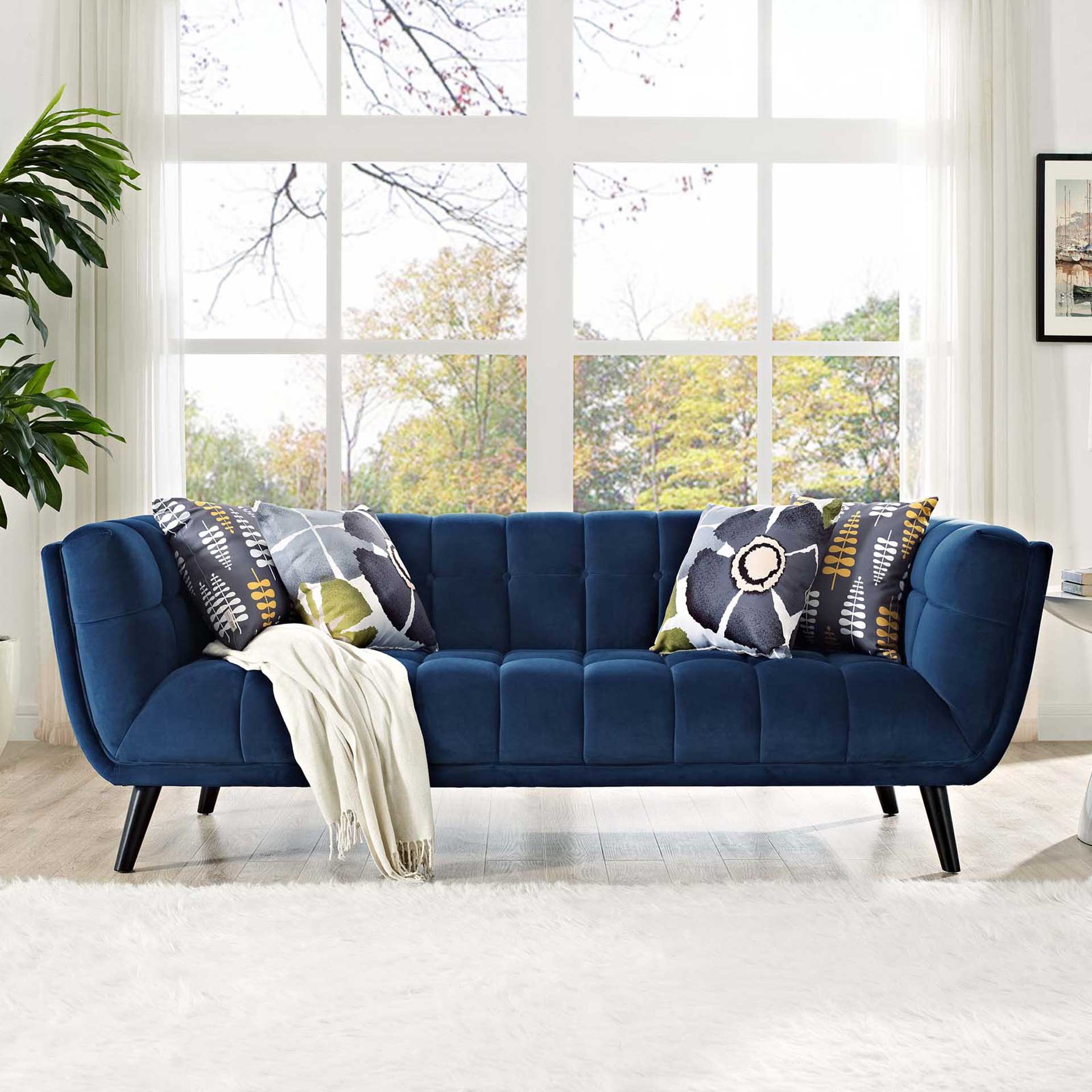 Banister Velvet Sofa Navy