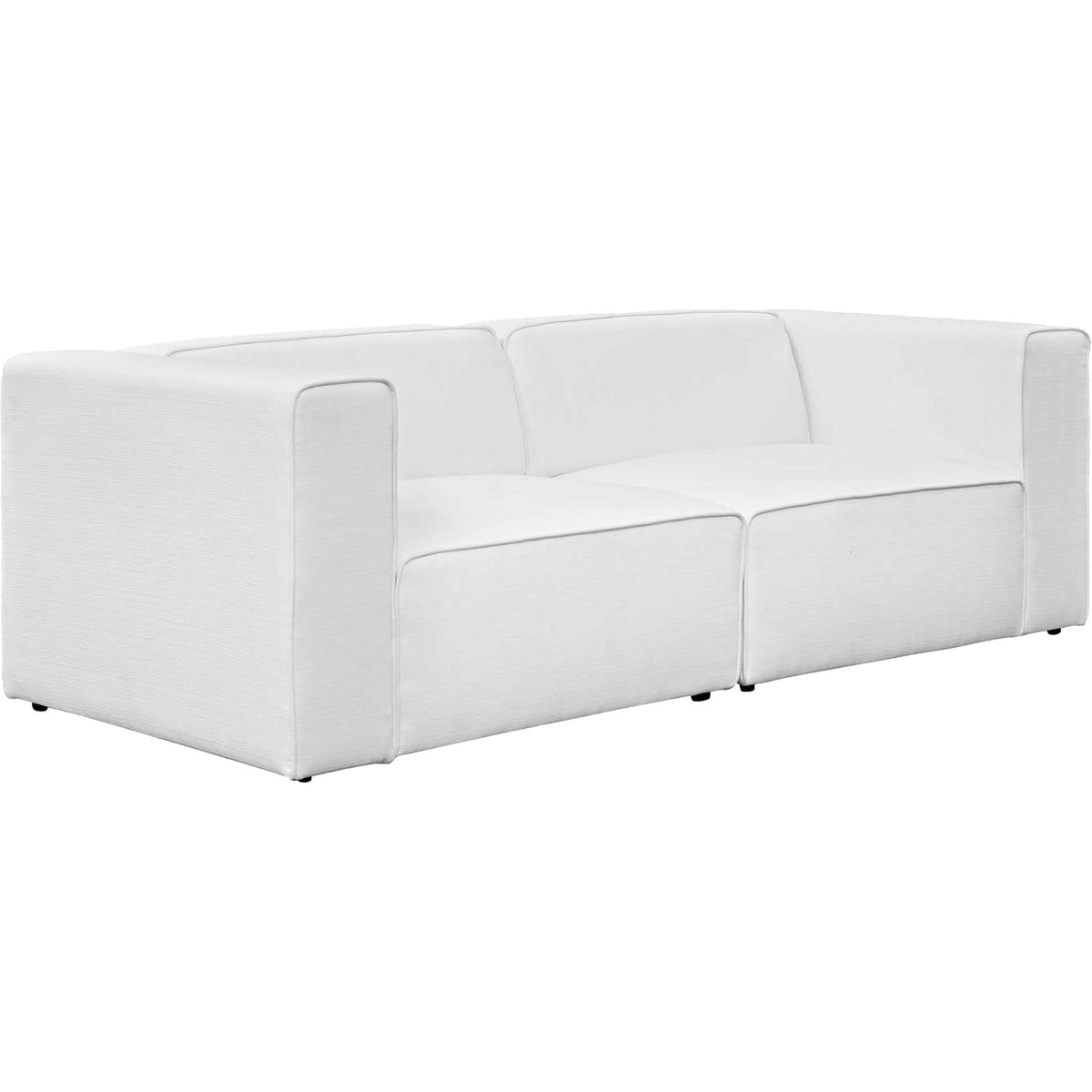 Textured white upholstery and deep seats give this clean-lined sofa an inviting feel