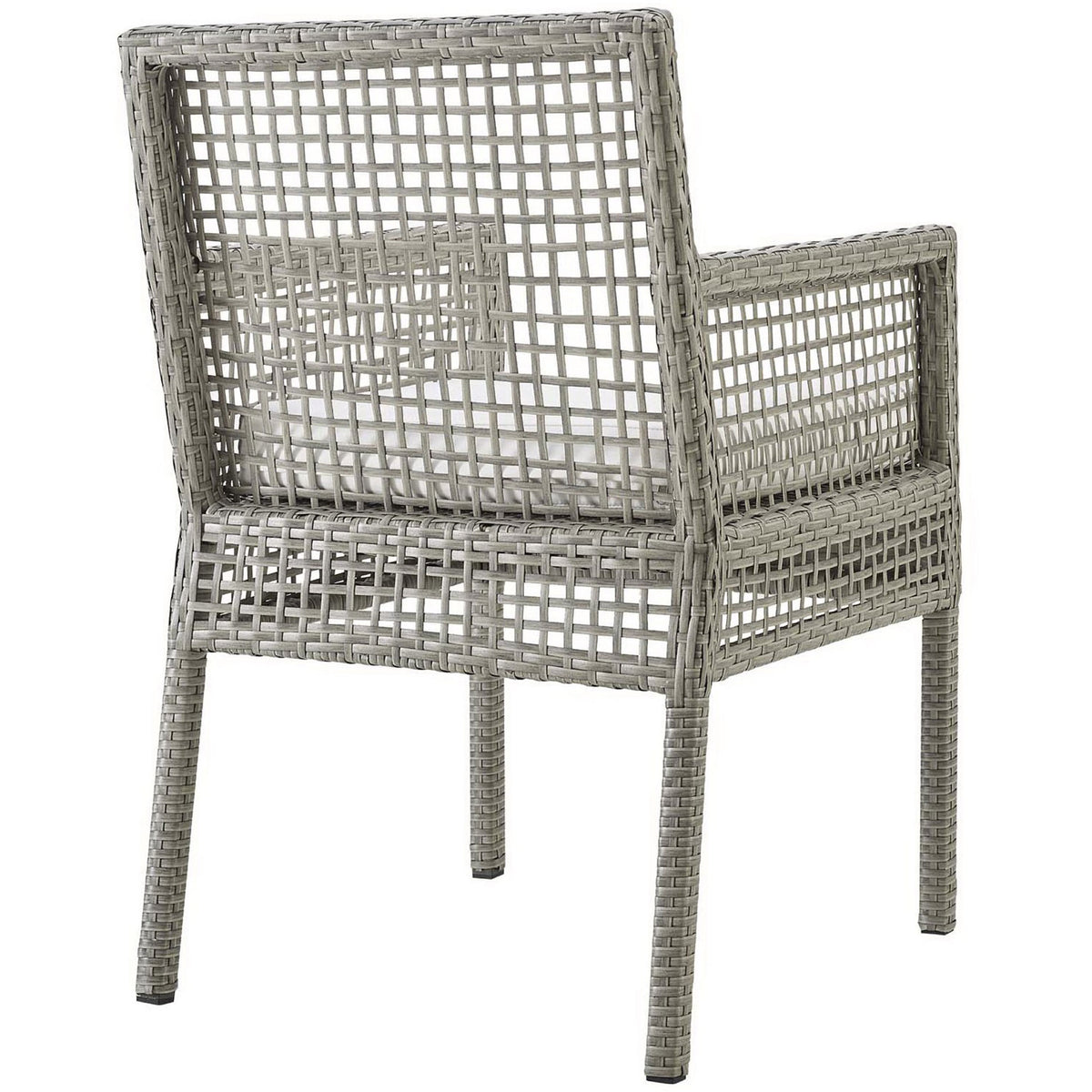 Open lattice gray wicker back and slim legs bring light, modern character to this white-cushioned armchair || EEI-2920-GRY-WHI || back_angle_studio