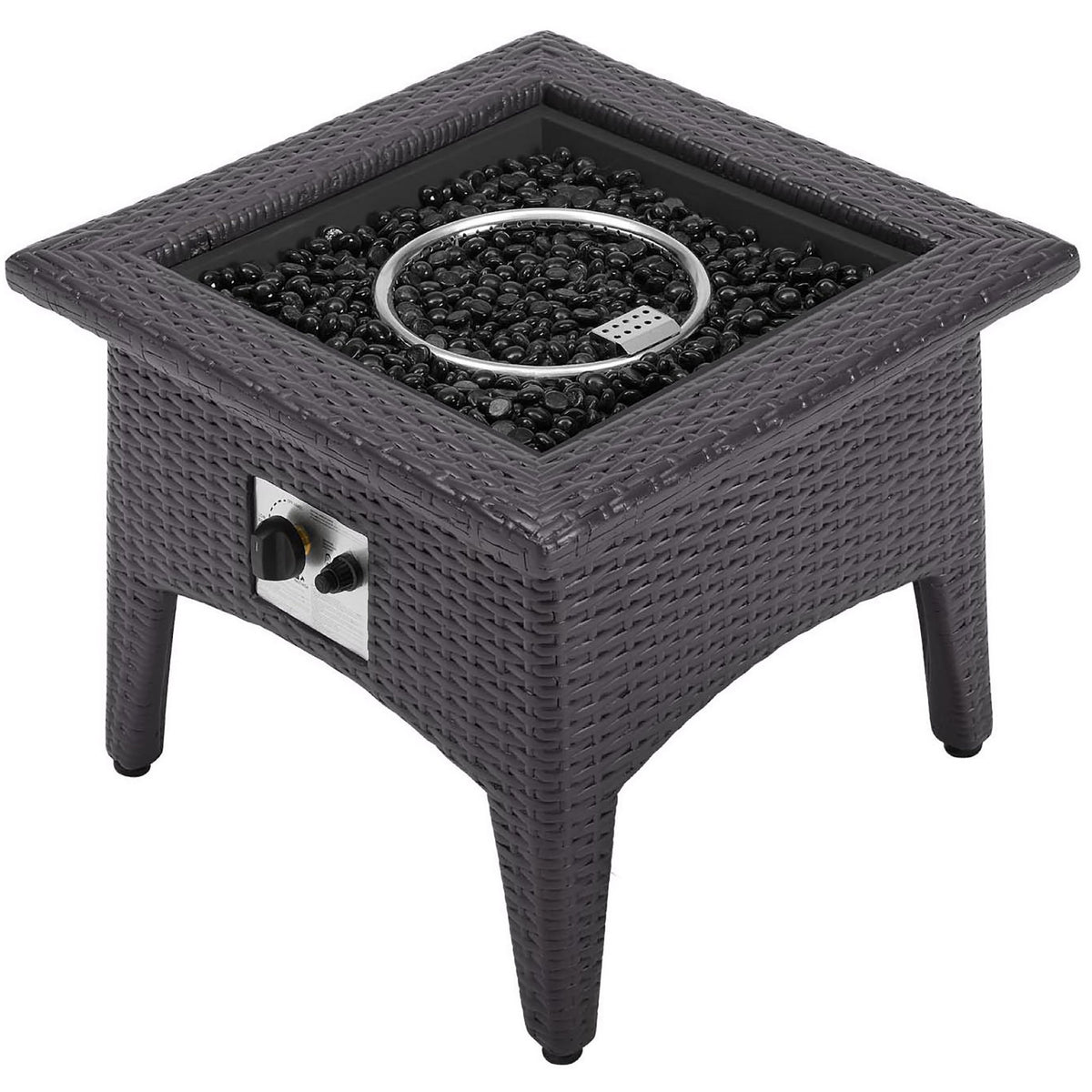 Espresso wicker fire pit table with glass beads and burner ring || EEI-2990-EXP || front_angle_studio