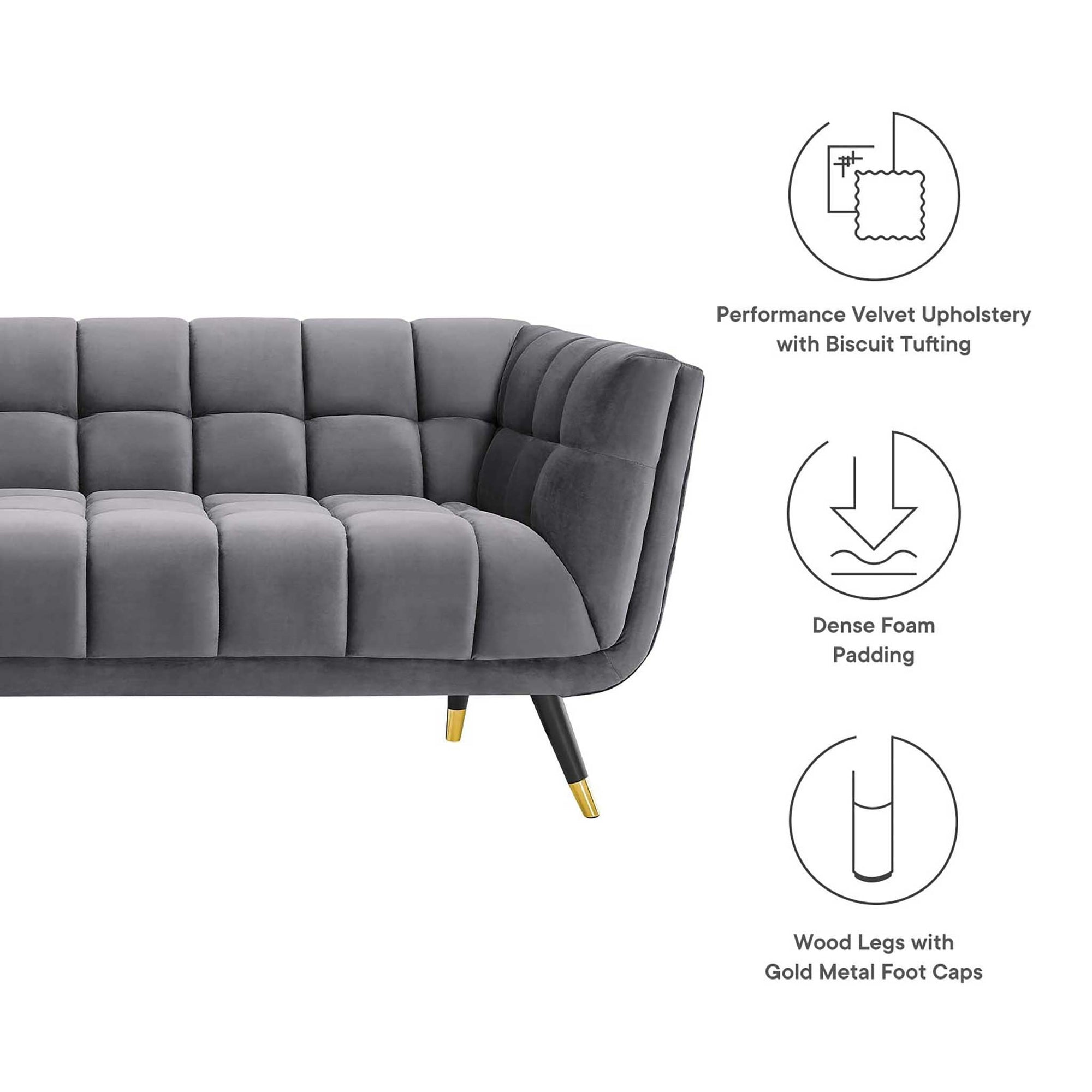 Adrianna Upholstered Velvet Sofa Gray