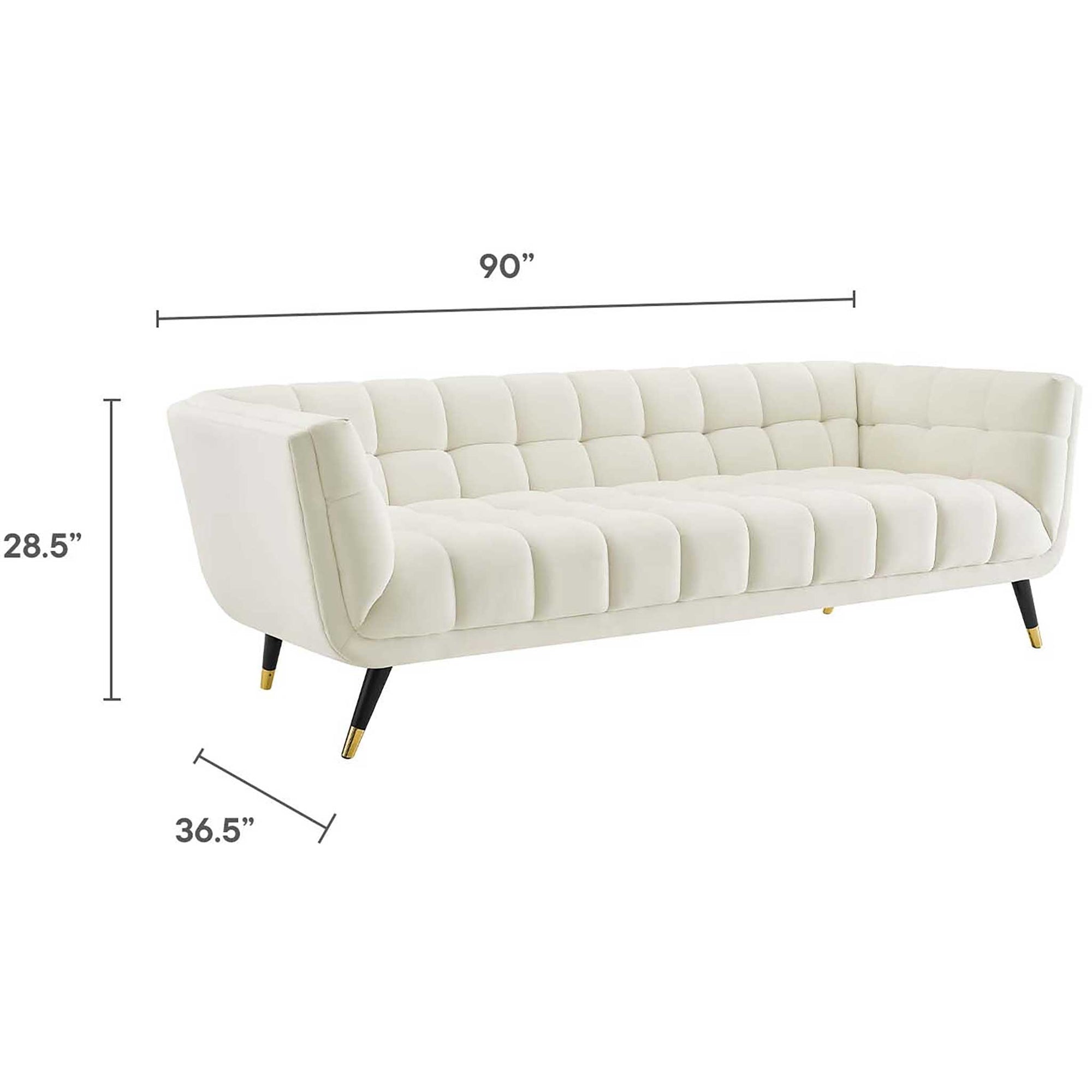 Adrianna Upholstered Velvet Sofa Ivory