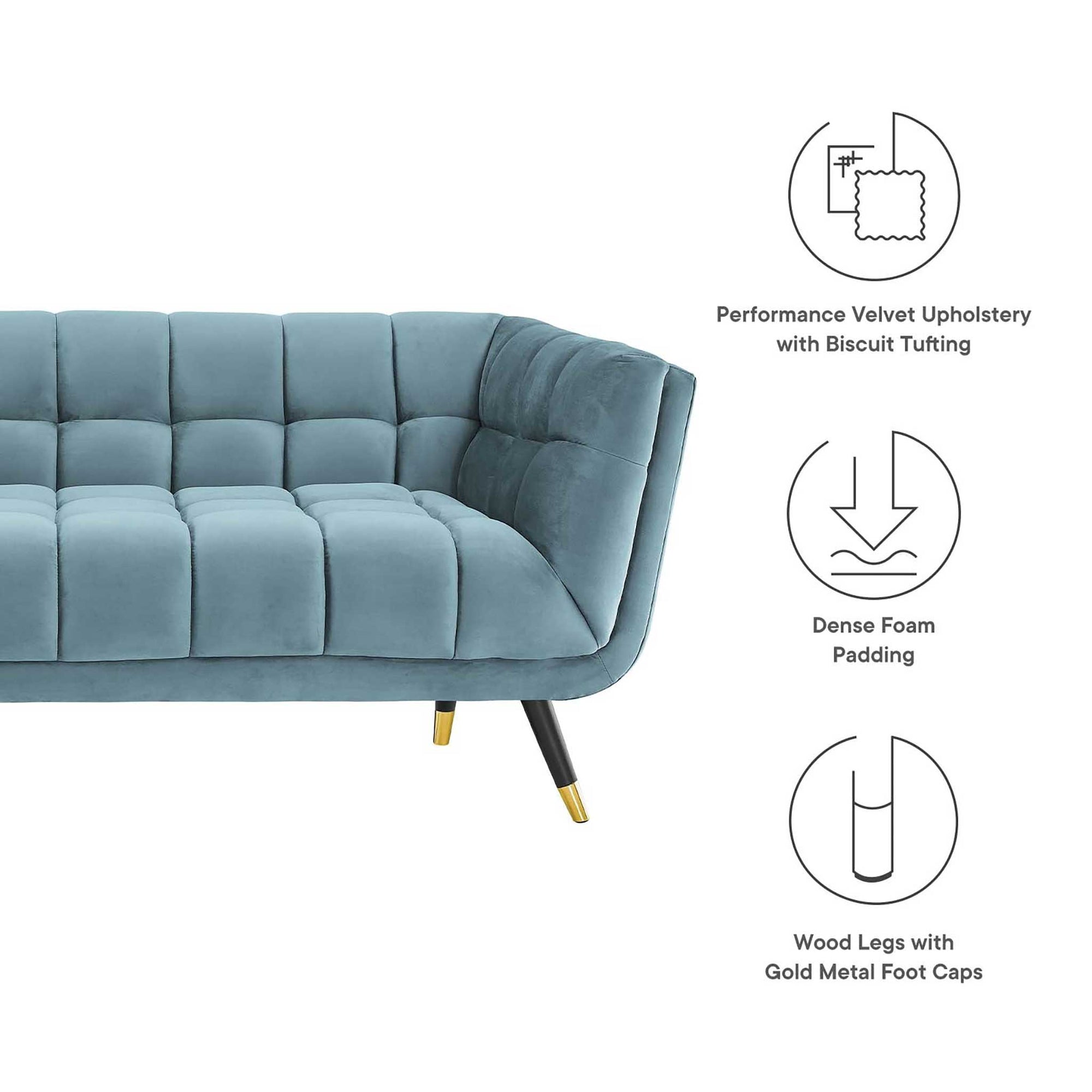 Adrianna Upholstered Velvet Sofa Sea Blue