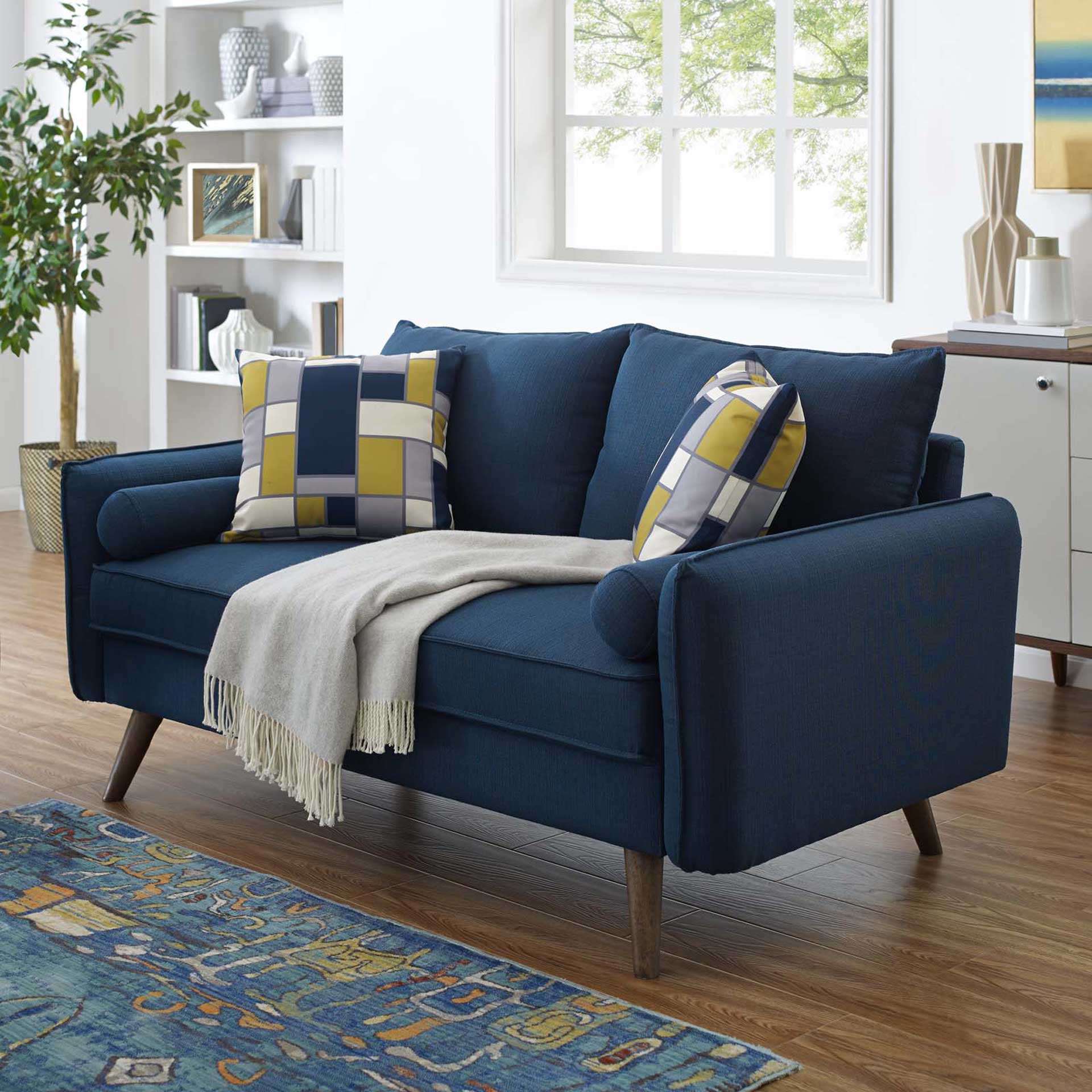 Raylee Upholstered Fabric Loveseat Azure