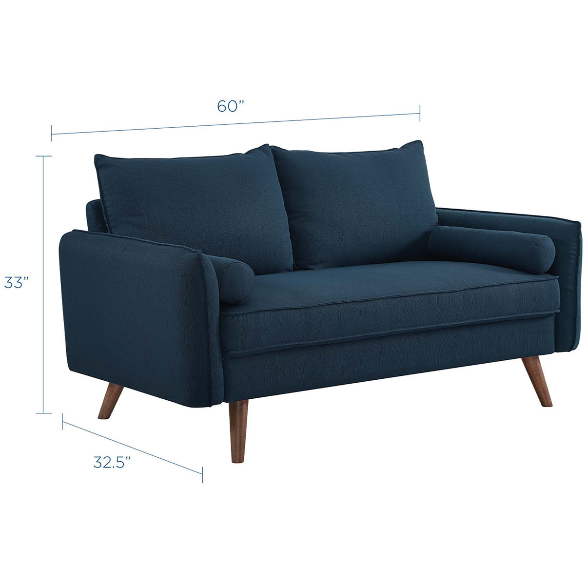 At 60 inches wide and 32.5 inches deep, this blue loveseat offers ample seating in a compact footprint.