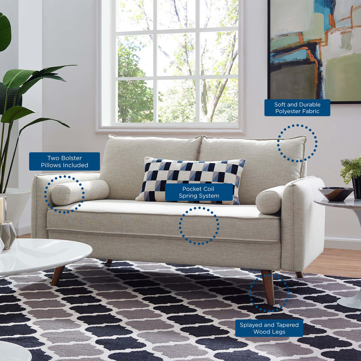 Raylee Upholstered Fabric Loveseat Beige