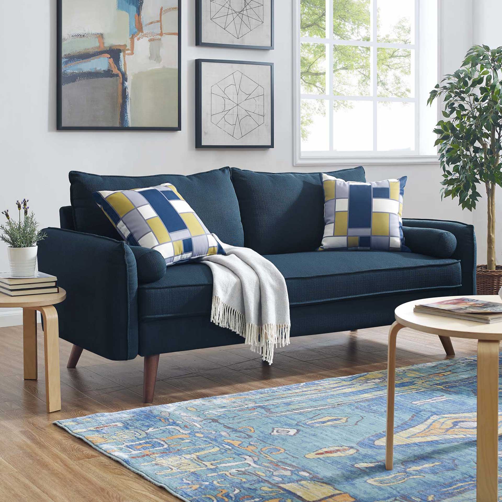 Raylee Upholstered Fabric Sofa Azure