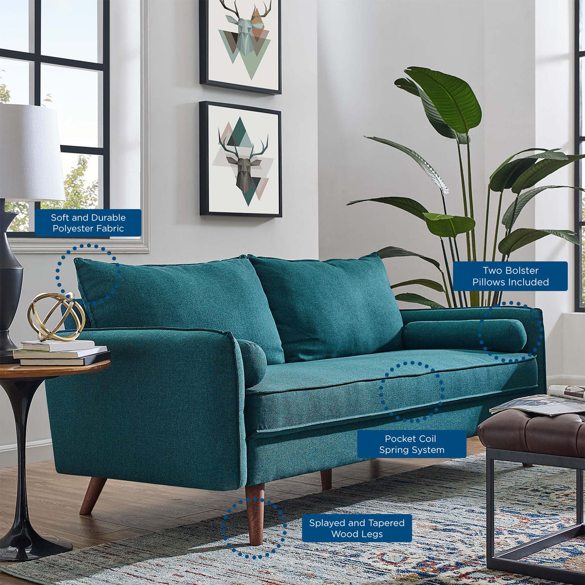 Reverie Upholstered Fabric Sofa Teal