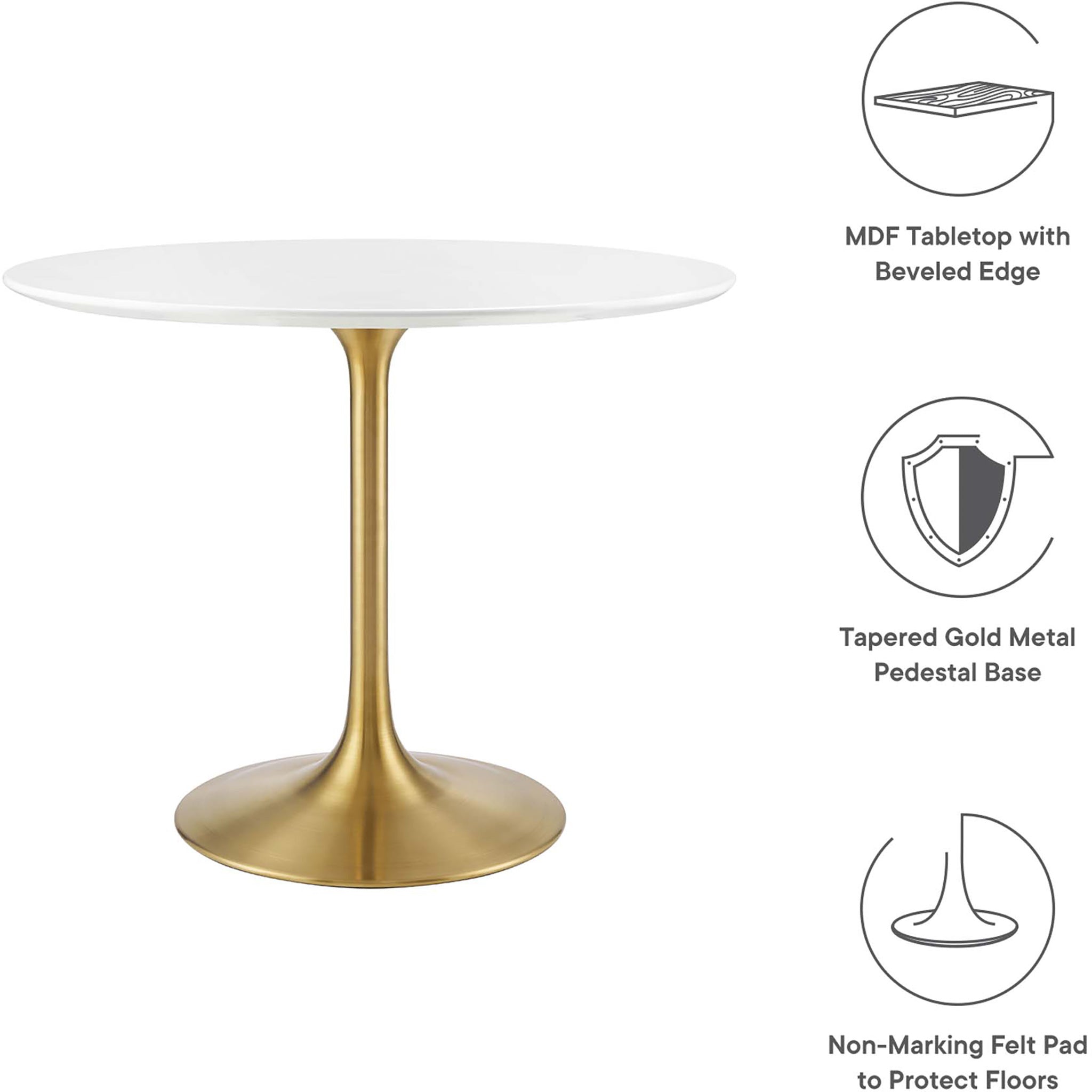 Lipton Round Wood Dining Table White/Gold