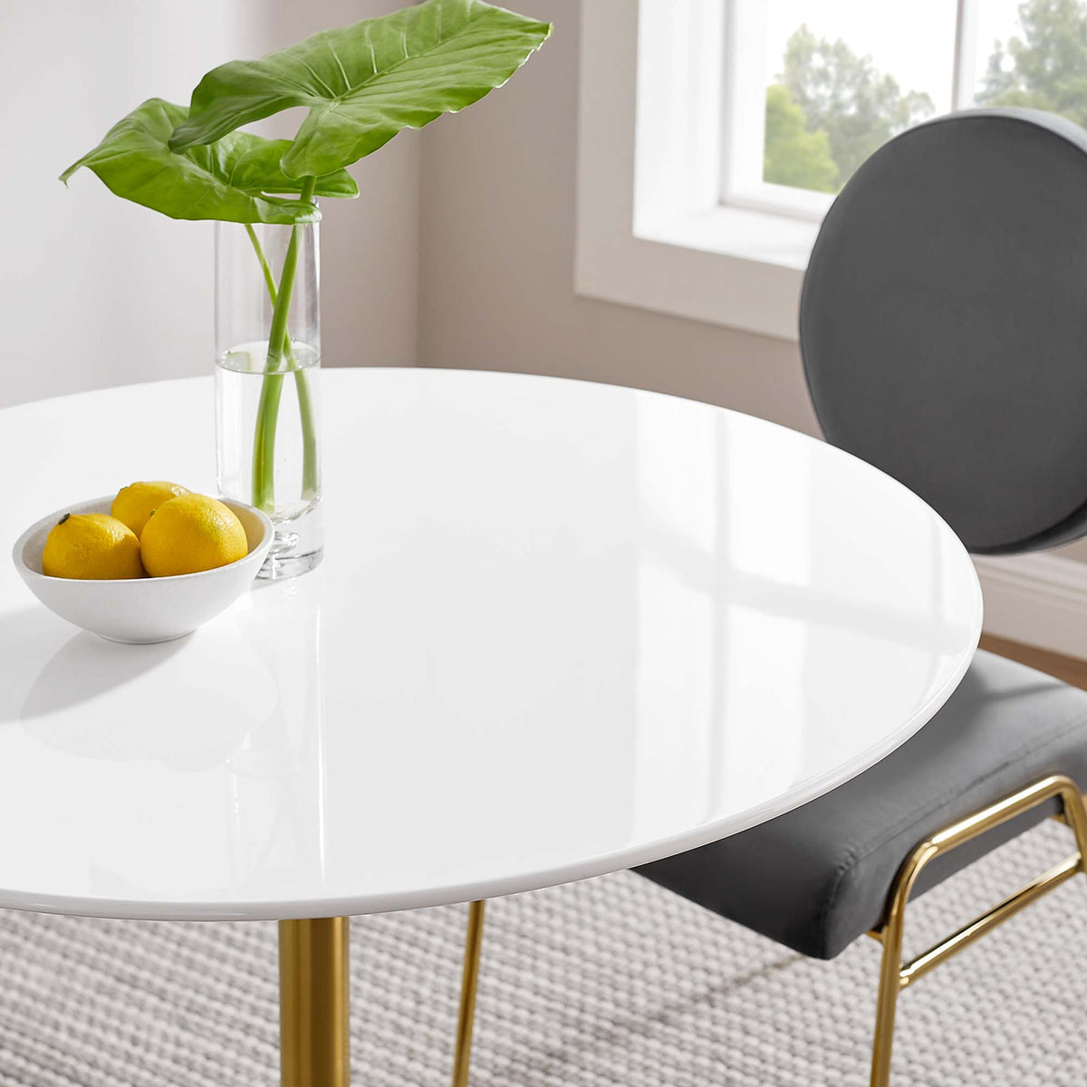 Lore Round Dining Table Gold/White