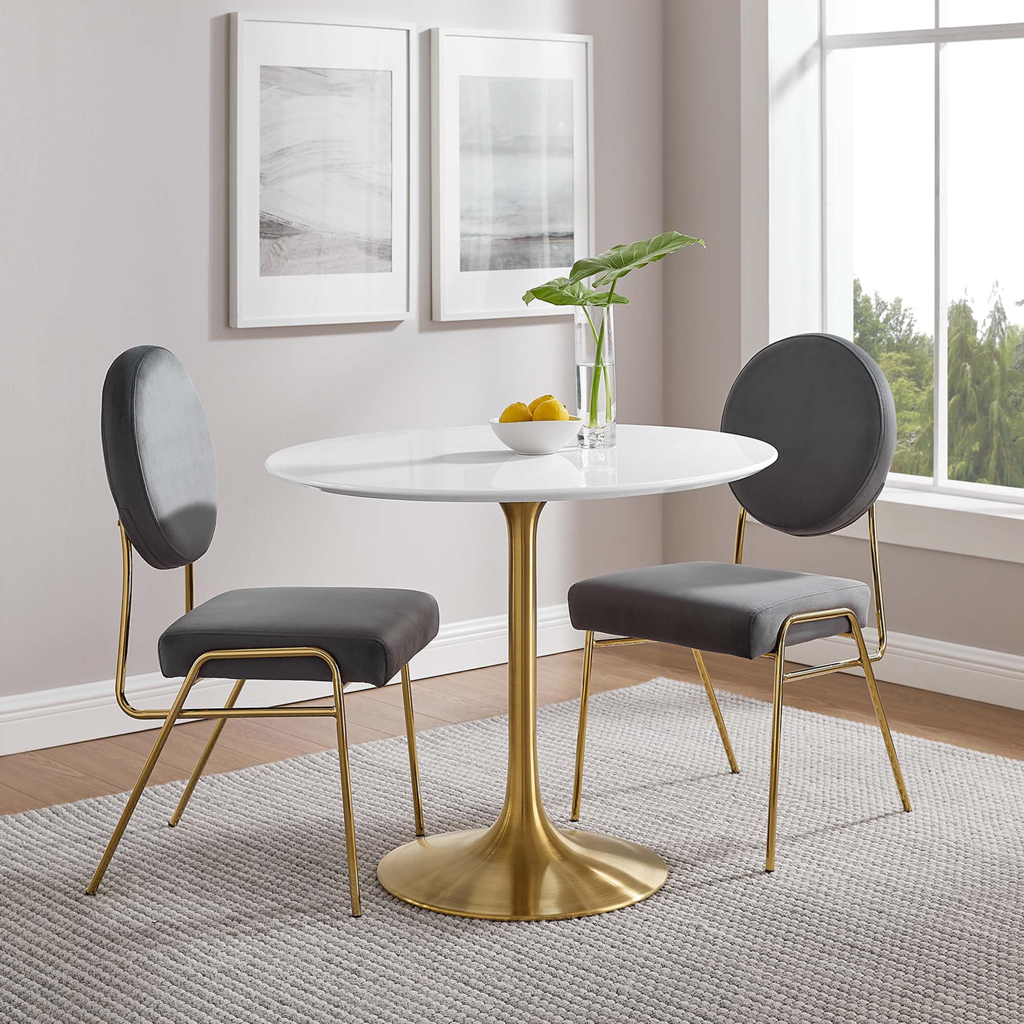 Lipton Round Wood Dining Table White/Gold