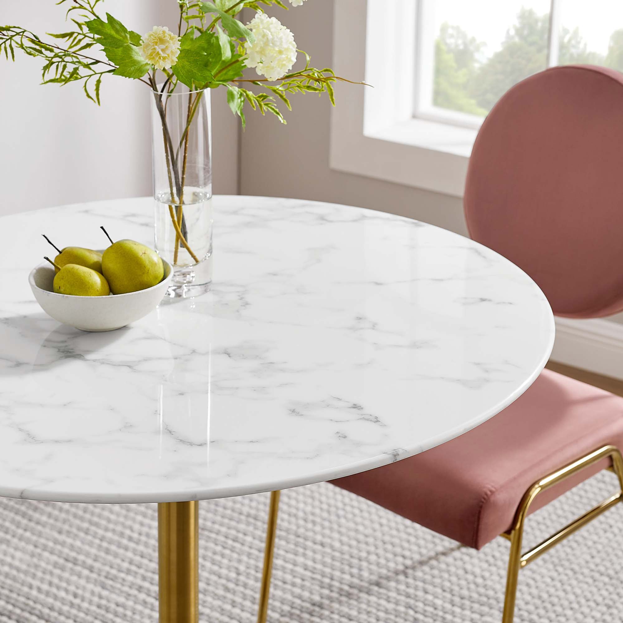 Lipton Round Faux Marble Dining Table White/Gold
