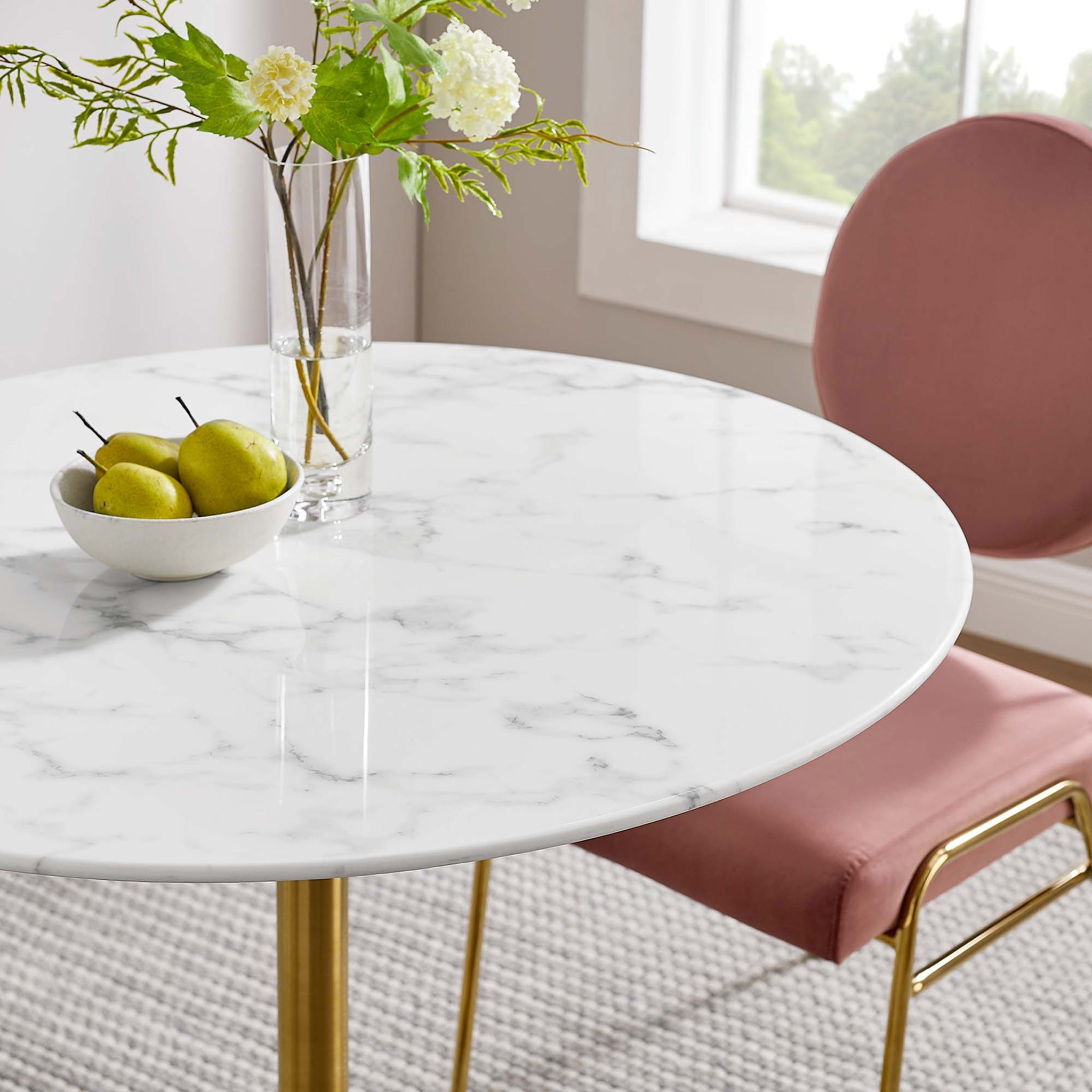 Lipton Round Faux Marble Dining Table White/Gold