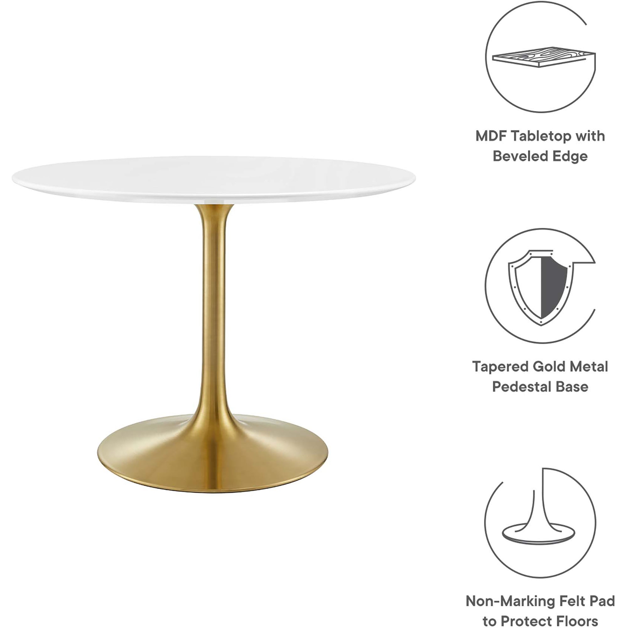 Lipton Round Wood Dining Table White/Gold