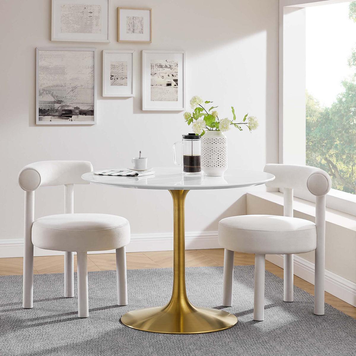Lore Round Dining Table Gold/White