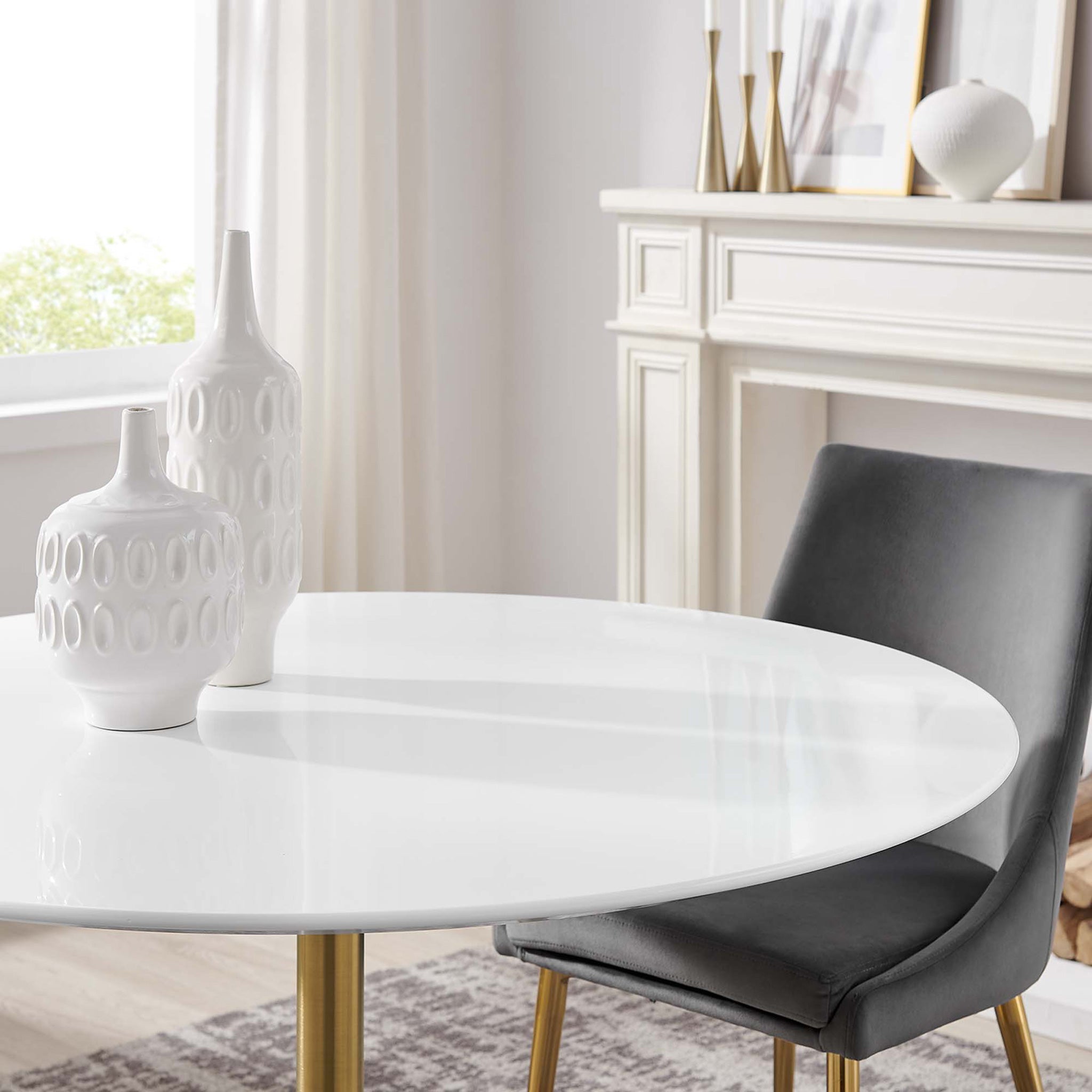 Lipton Round Wood Dining Table White/Gold