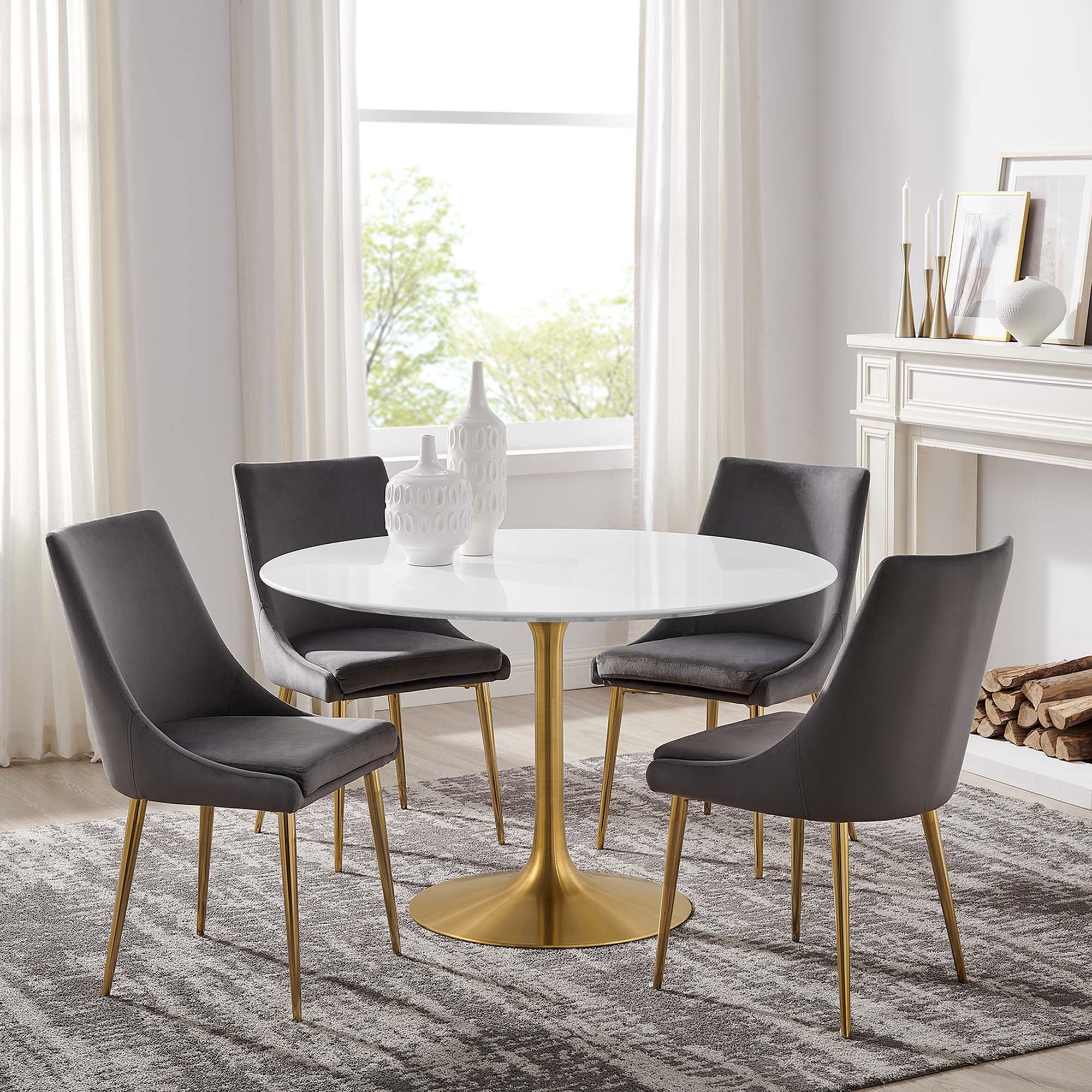 Lipton Round Wood Dining Table White/Gold