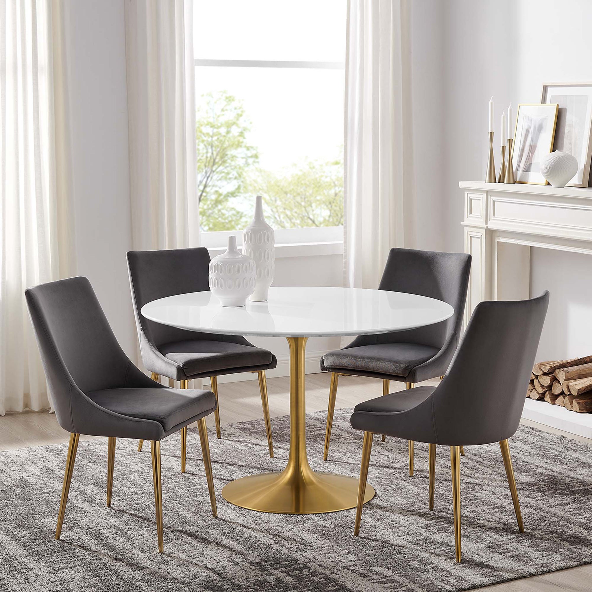 Lipton Round Wood Dining Table White/Gold