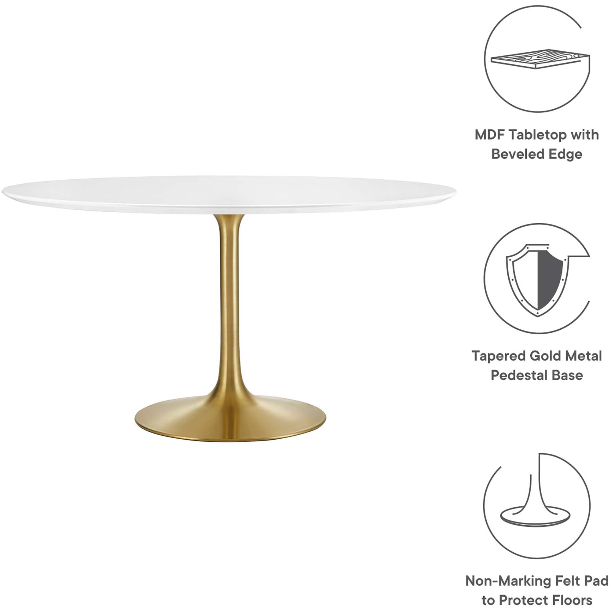 Lipton Round Wood Dining Table White/Gold