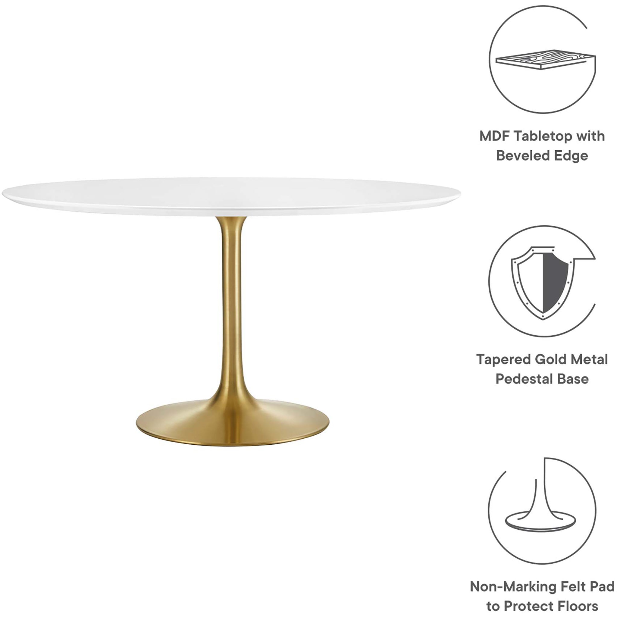 Lipton Round Wood Dining Table White/Gold