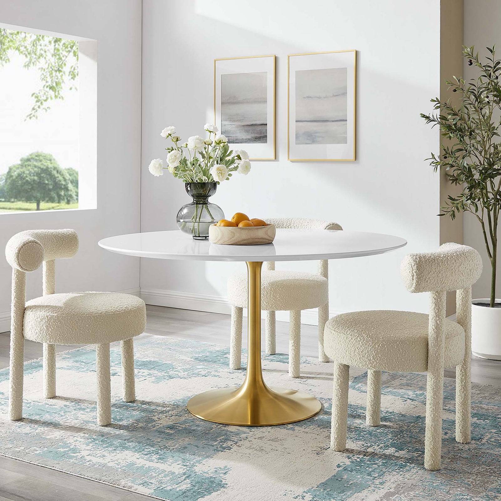 Lore Round Dining Table Gold/White