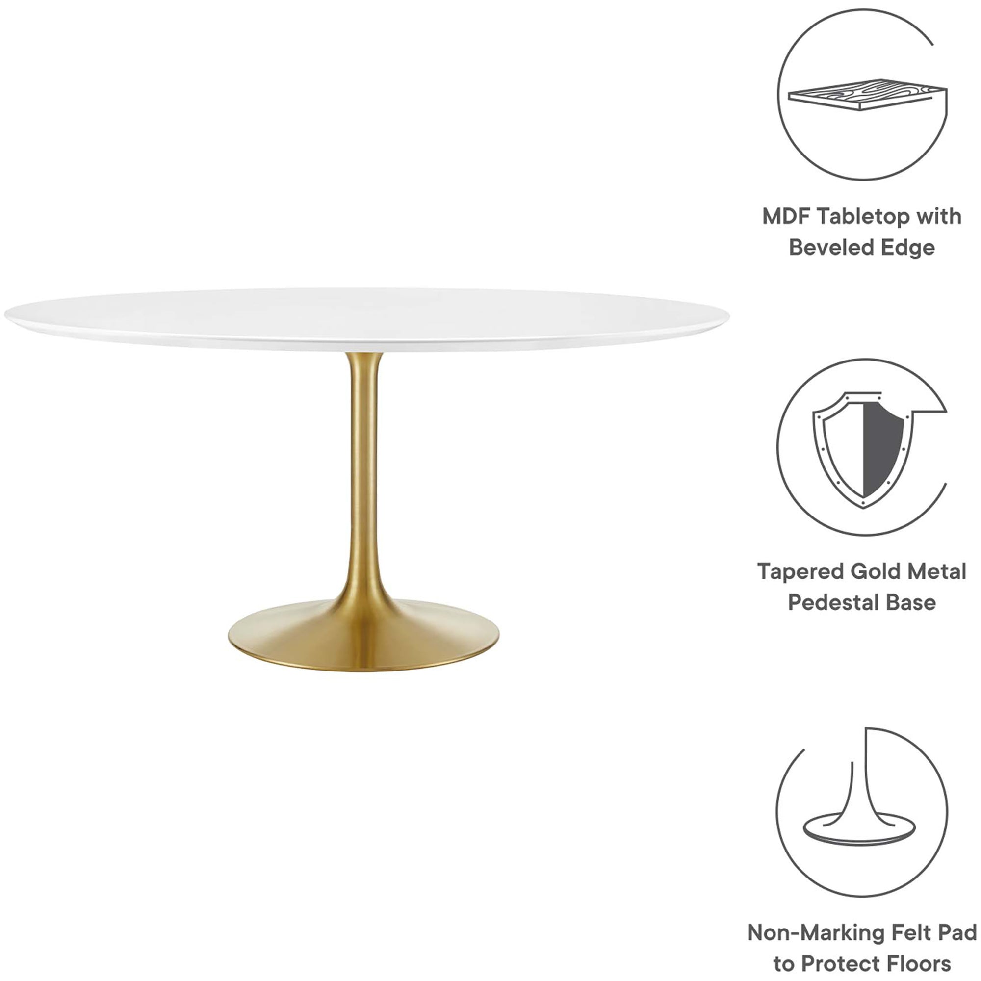Lipton Round Wood Dining Table White/Gold