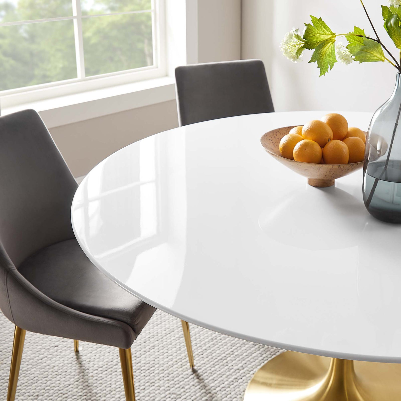 Lore Round Dining Table Gold/White