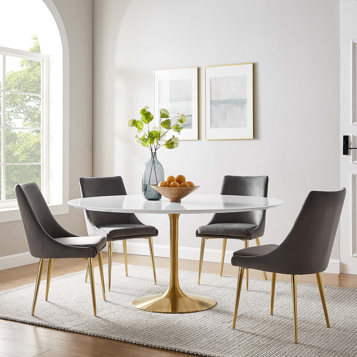 Lore Round Dining Table Gold/White