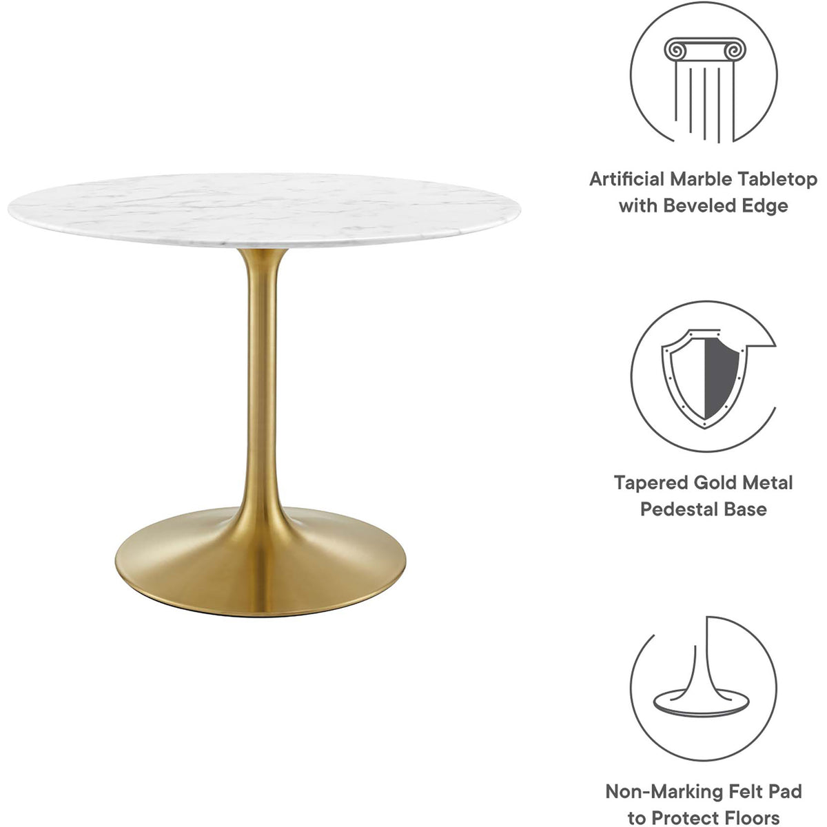 Lore Round Dining Table Gold/White Marble
