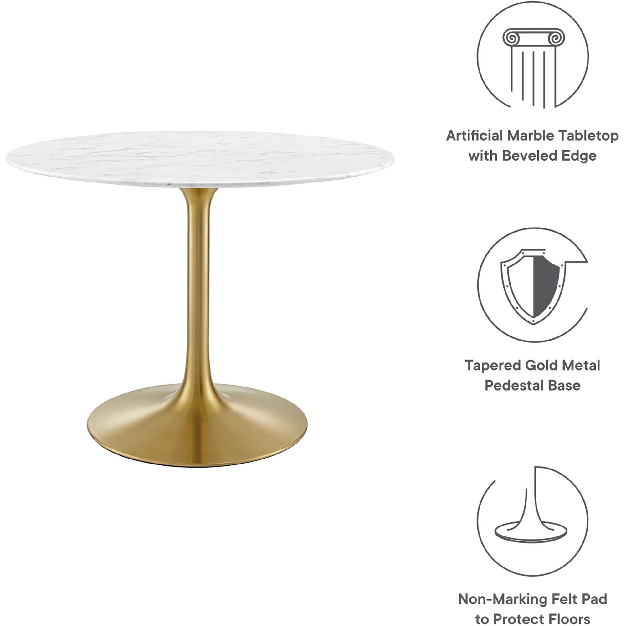 Lipton Round Faux Marble Dining Table White/Gold