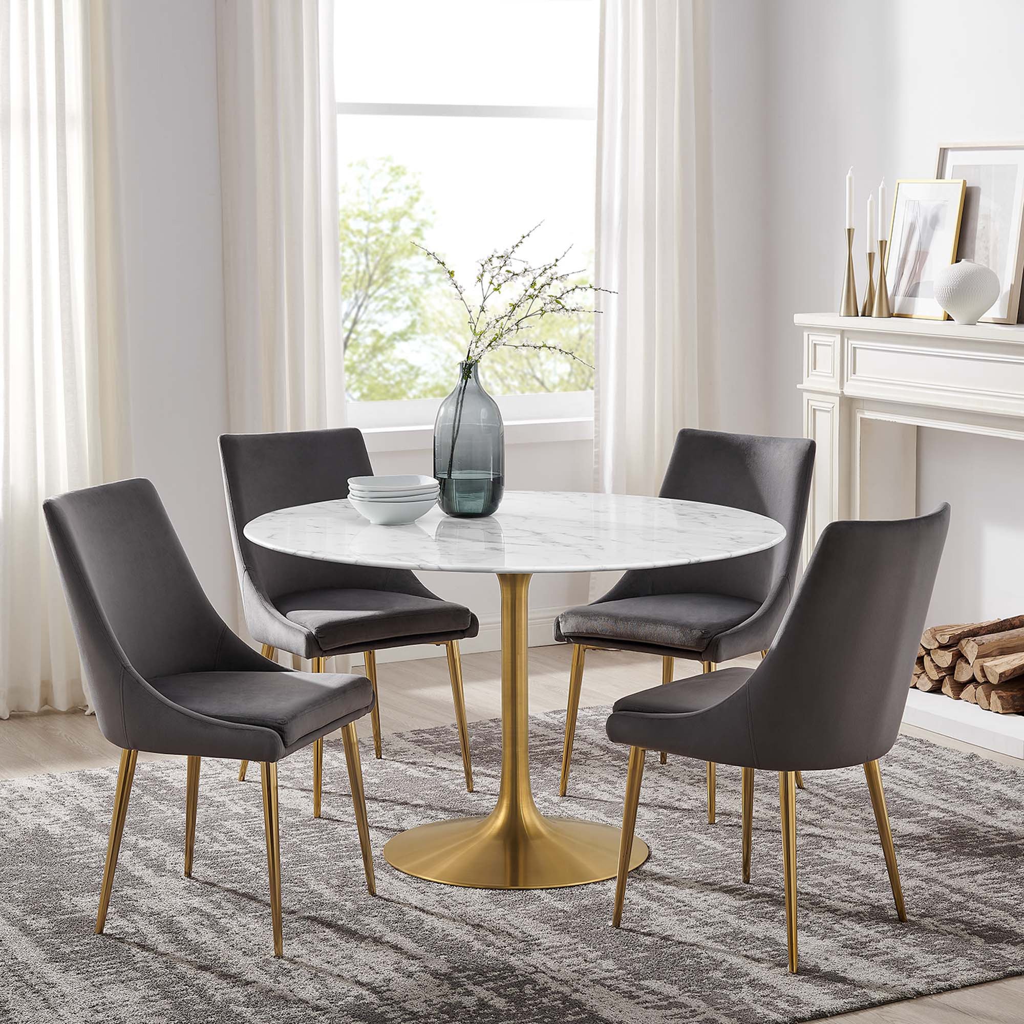 Lipton Round Faux Marble Dining Table White/Gold